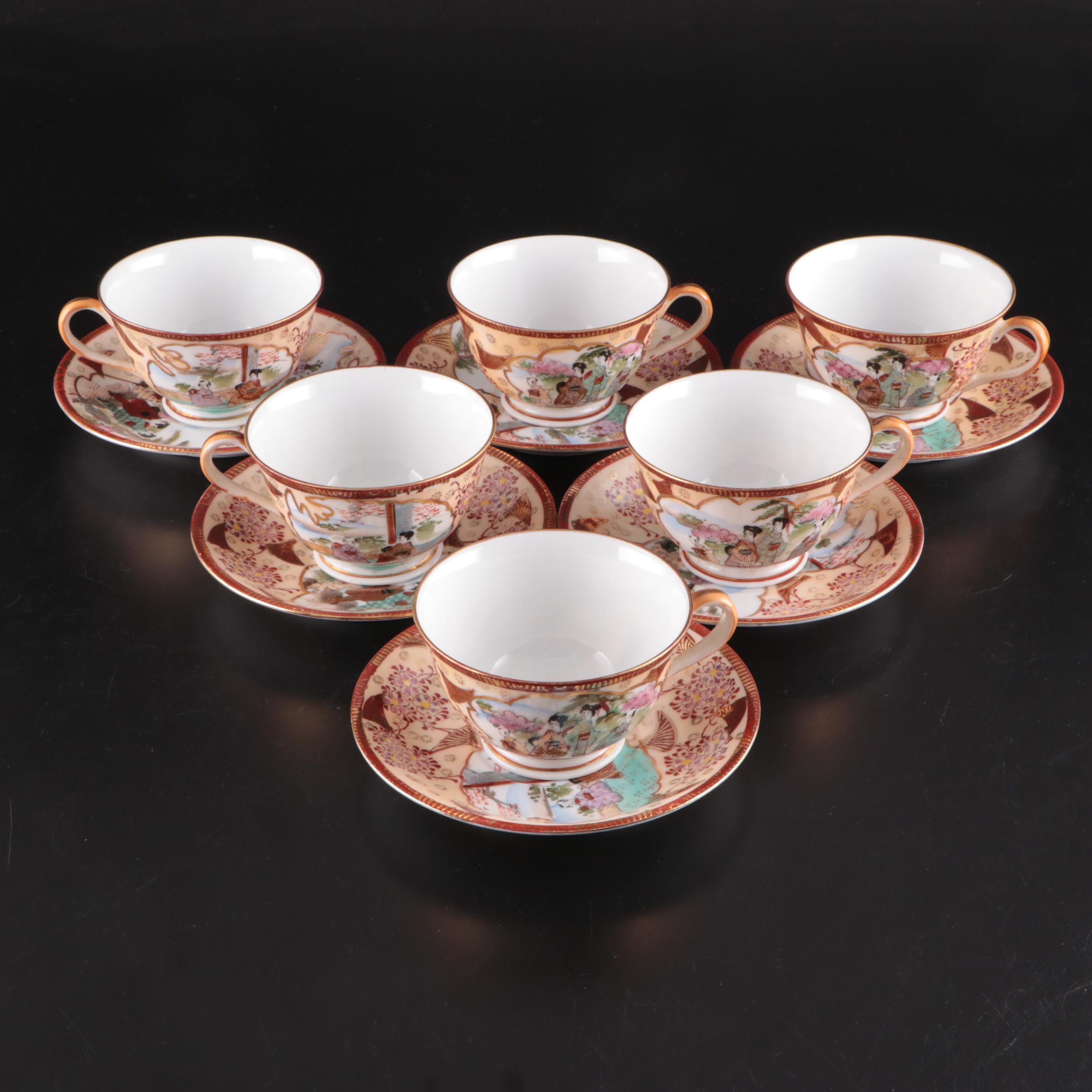 Japanese Export Kutani Shoza Style Porcelain Tea Set and Plates