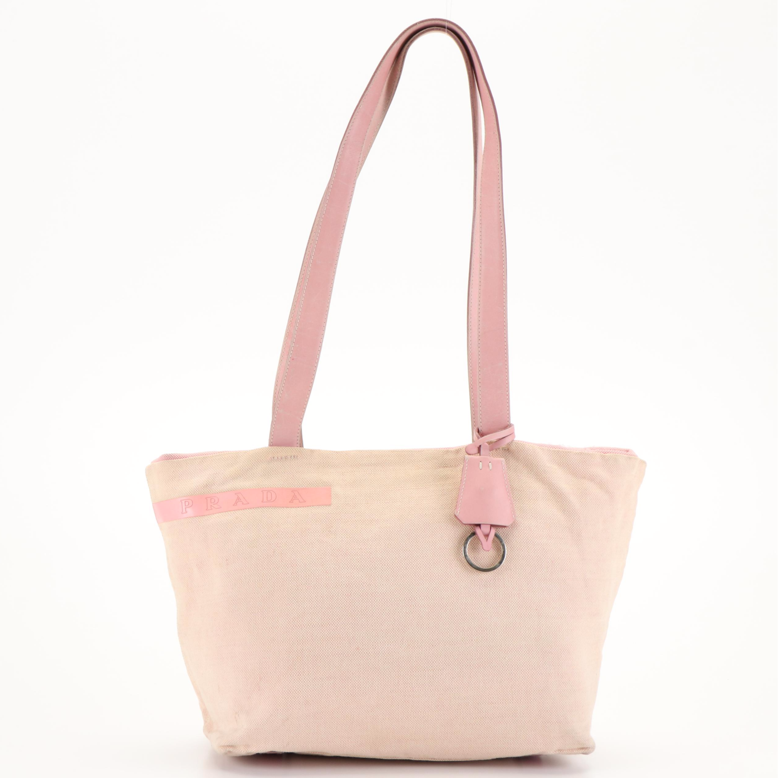 Prada Handbag in Canvas and Pink Leather