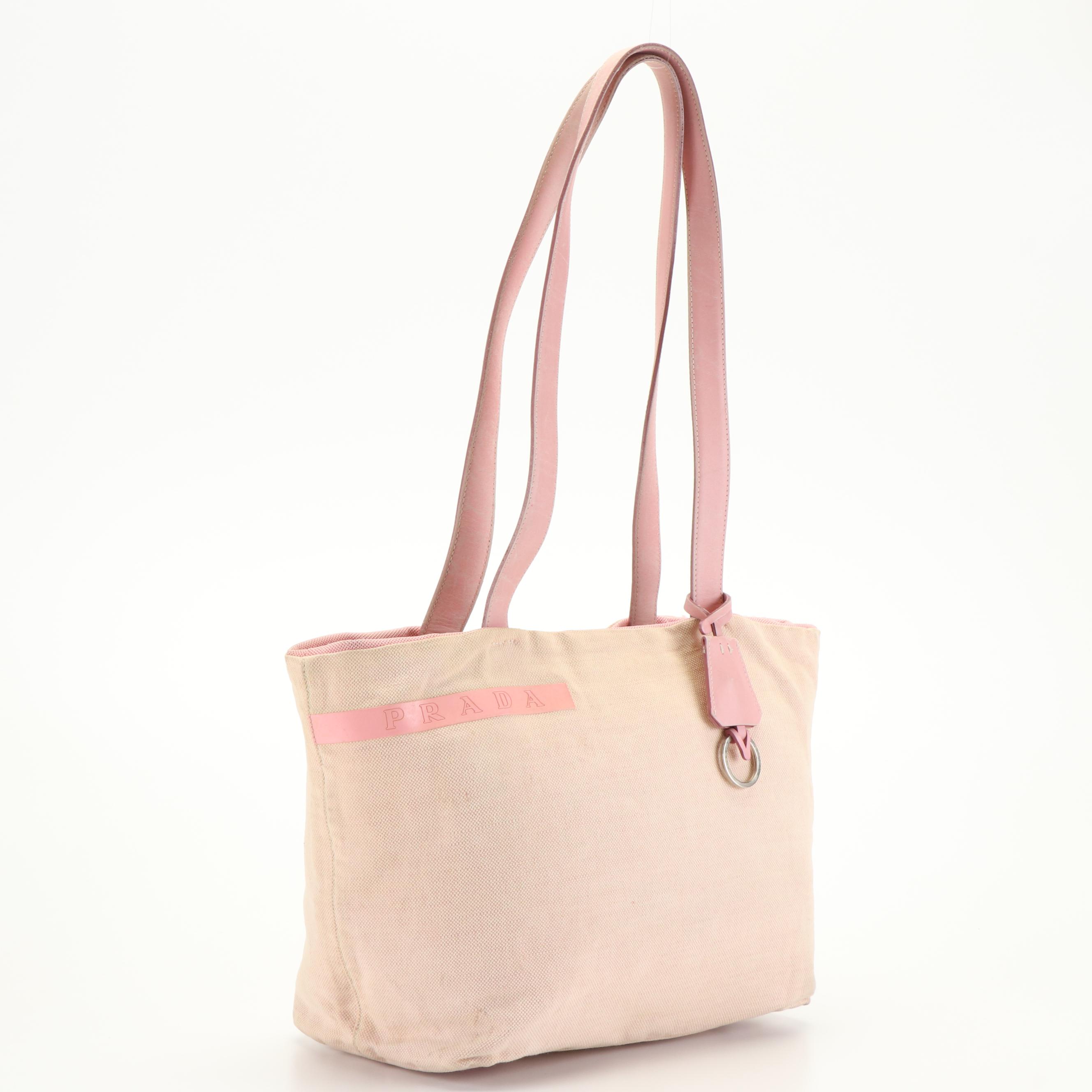 Prada Handbag in Canvas and Pink Leather