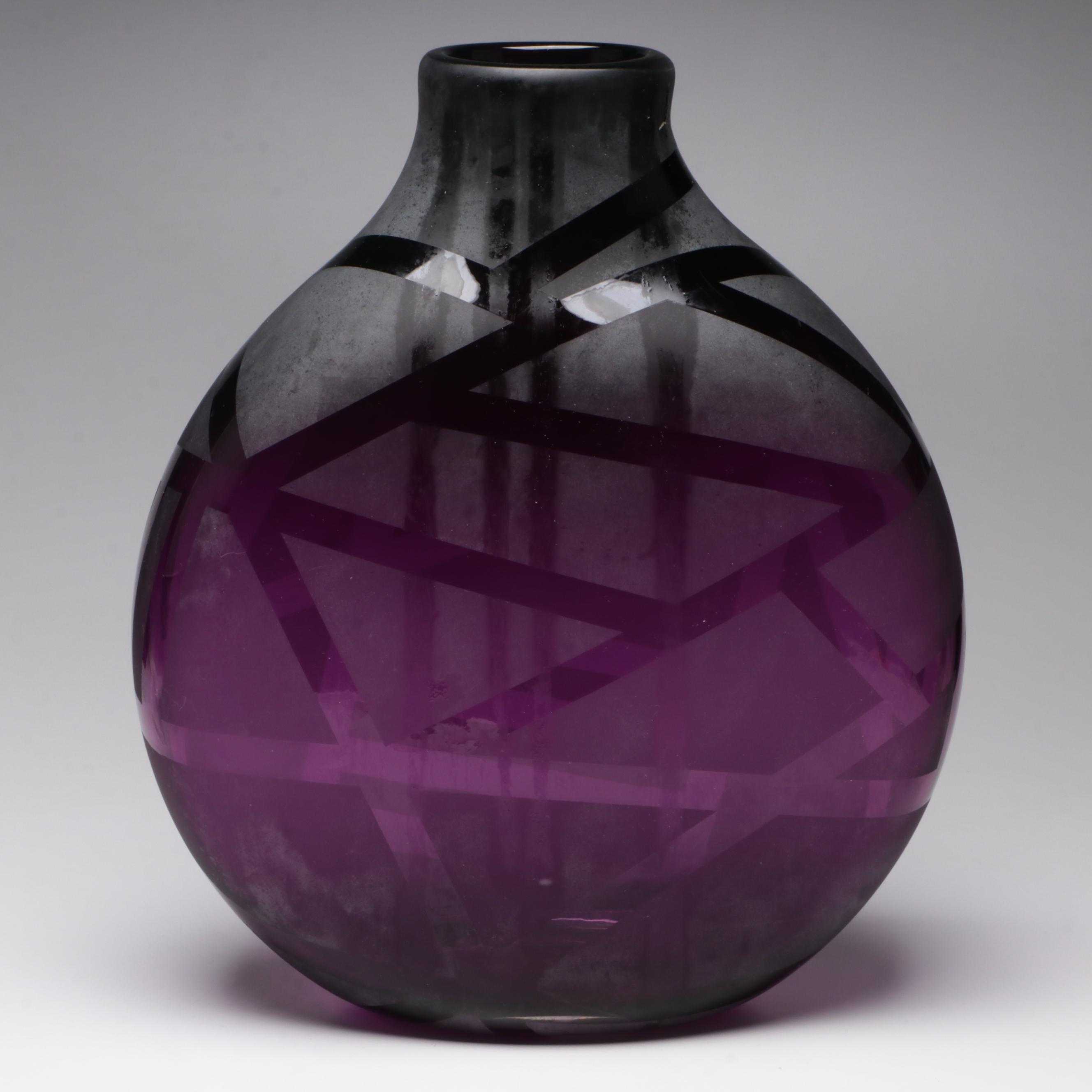 Signed and Dated Mariusz Rynkiewicz Blown Frosted Glass Vase