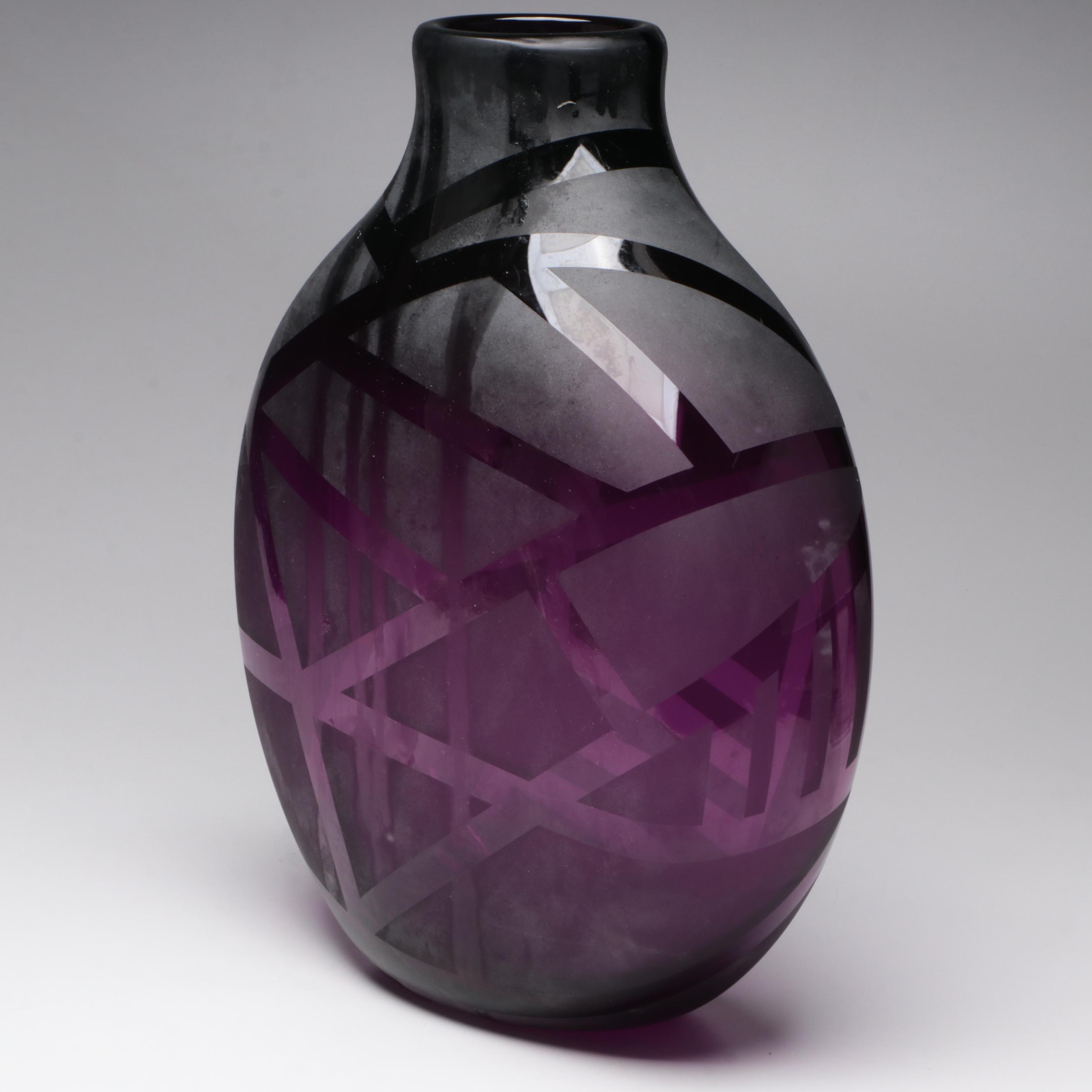 Signed and Dated Mariusz Rynkiewicz Blown Frosted Glass Vase