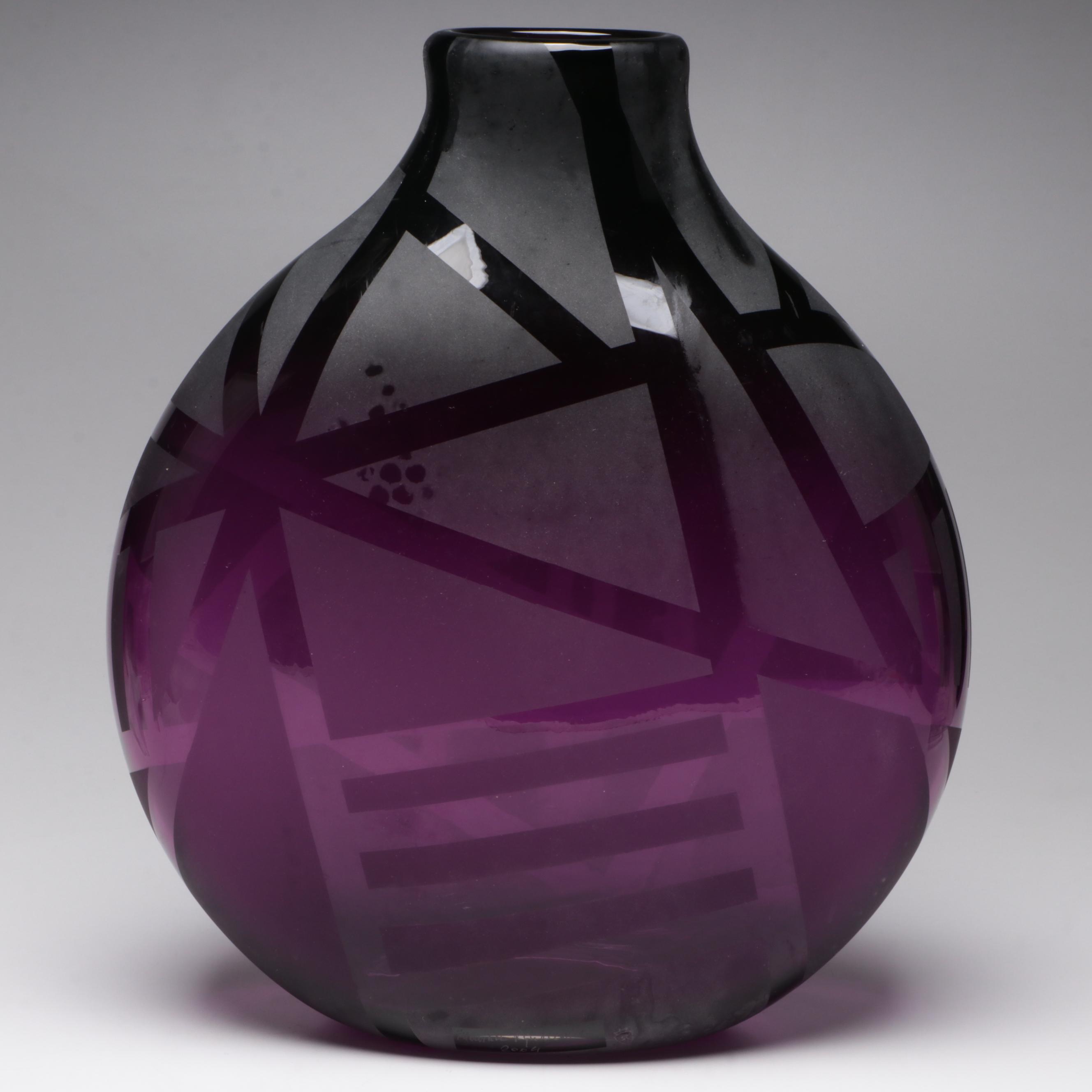 Signed and Dated Mariusz Rynkiewicz Blown Frosted Glass Vase