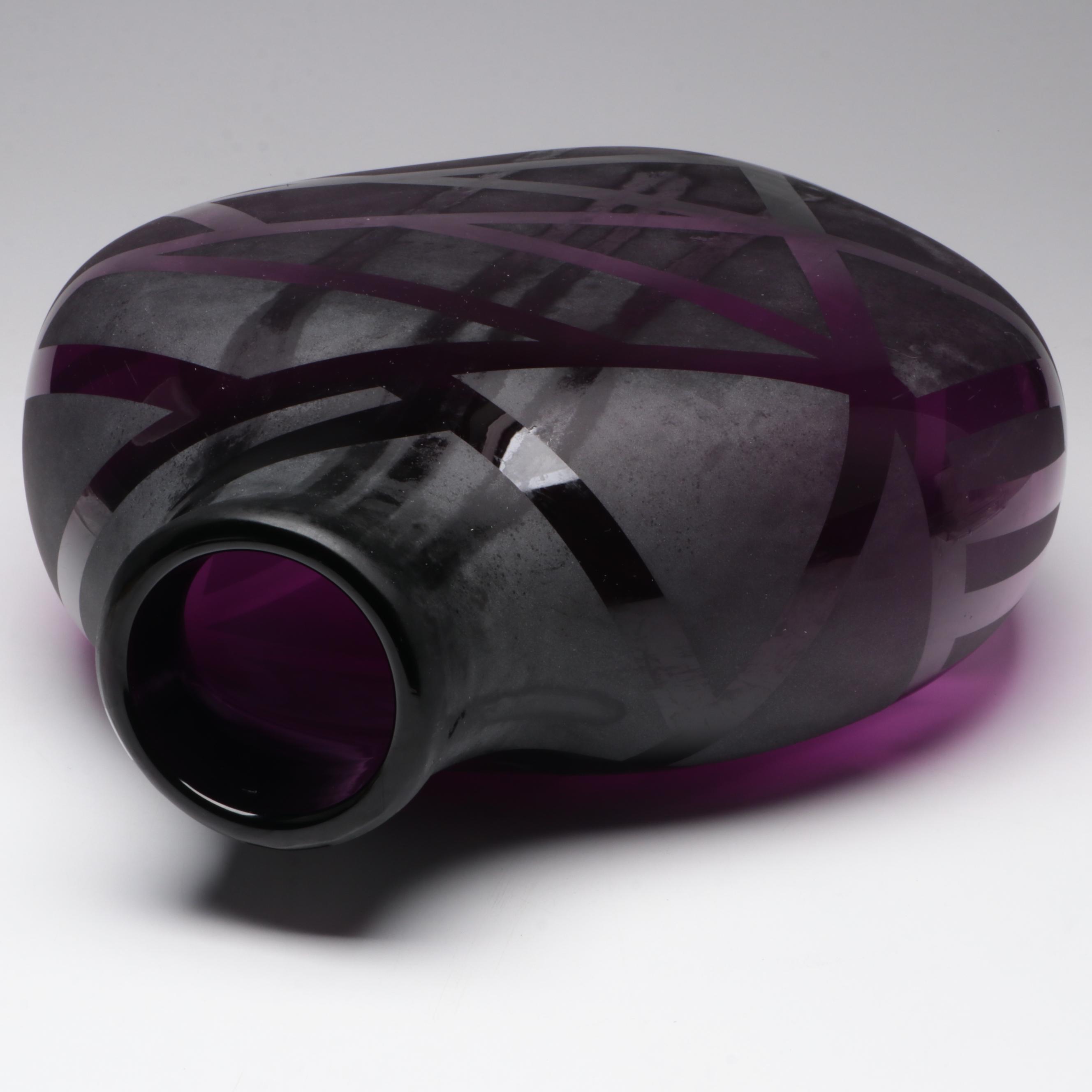 Signed and Dated Mariusz Rynkiewicz Blown Frosted Glass Vase