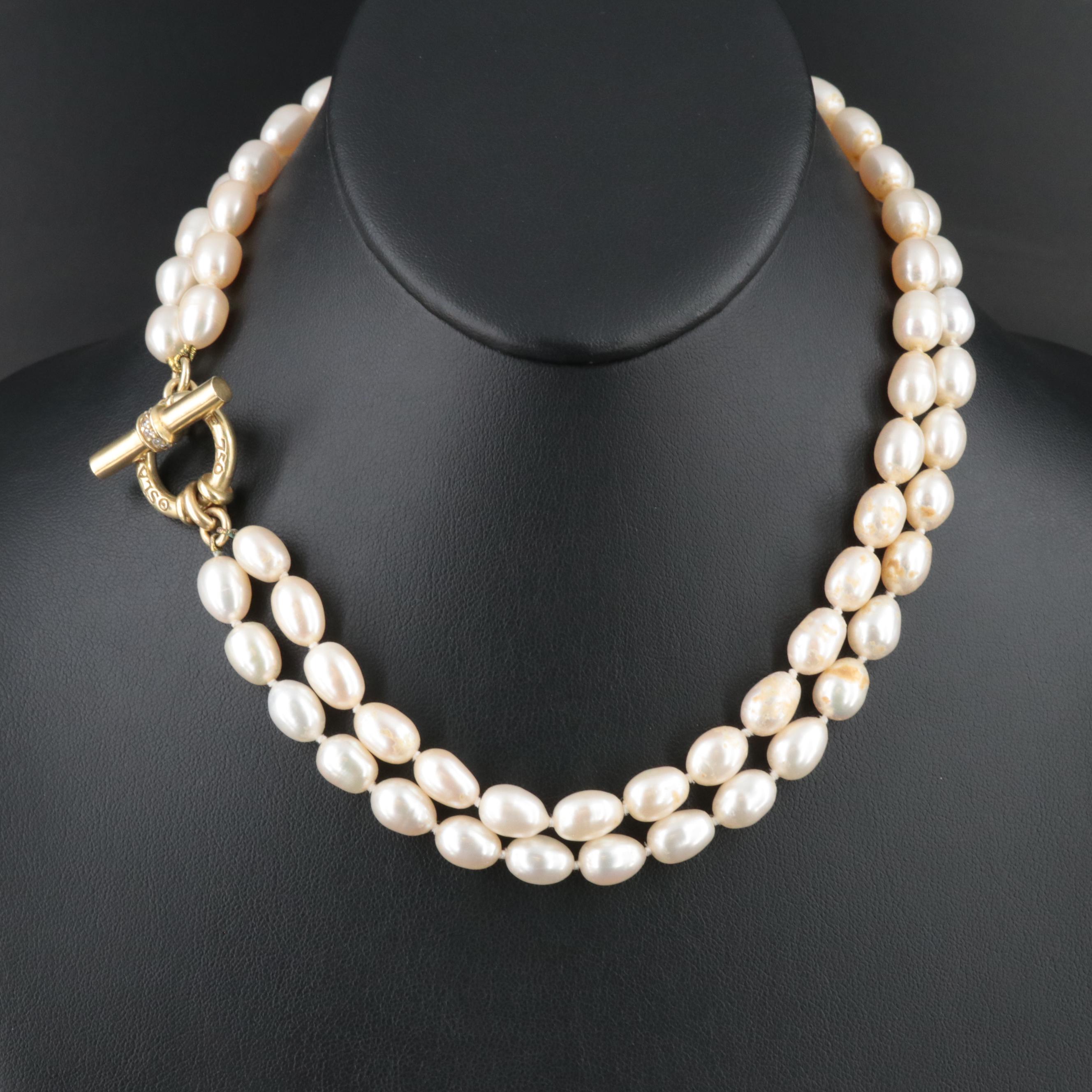 Slane and Slane 18K Pearl and Diamond Toggle Necklace