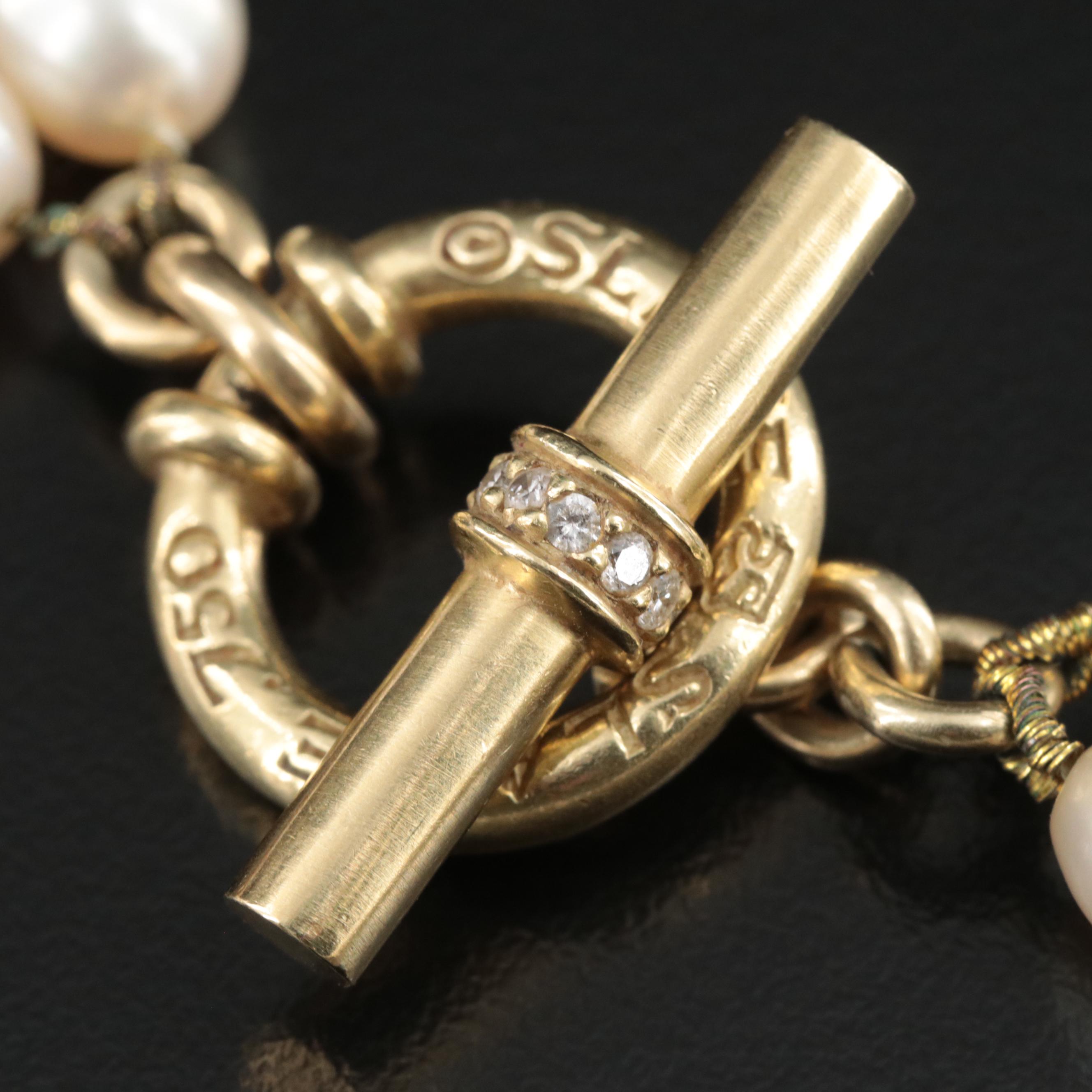 Slane and Slane 18K Pearl and Diamond Toggle Necklace