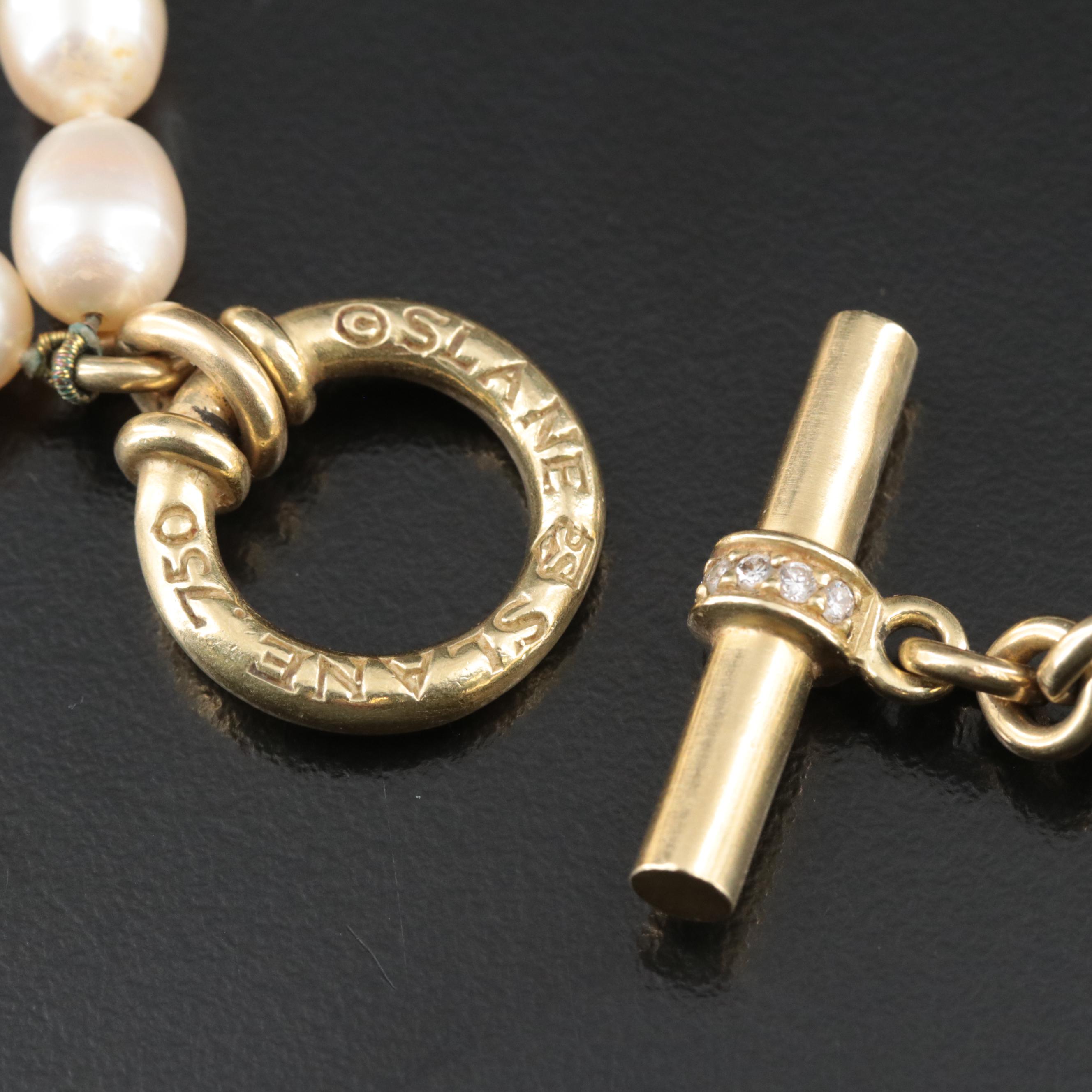 Slane and Slane 18K Pearl and Diamond Toggle Necklace