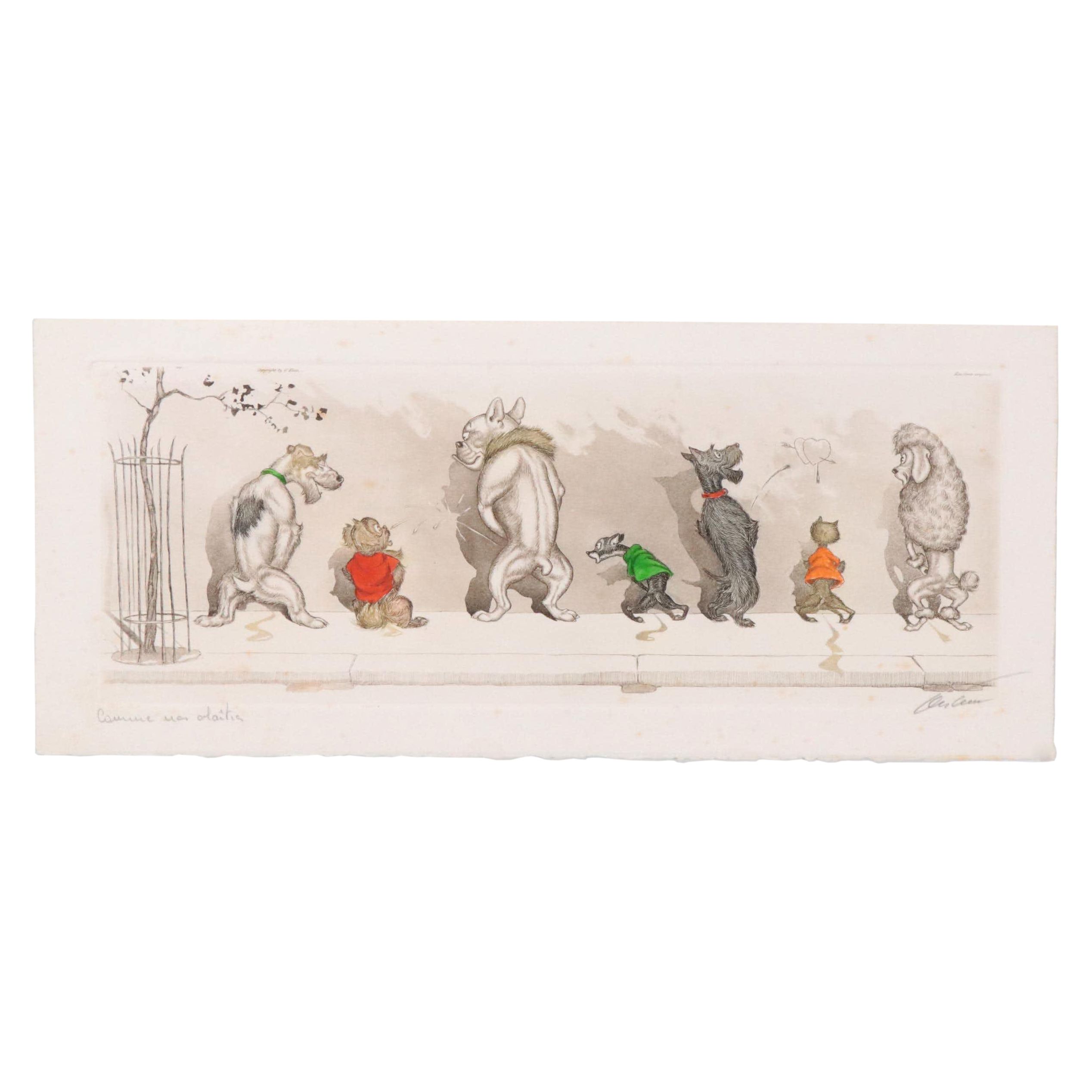 Boris O'Klein Hand-Colored Etching "Comme nos maîtres," Circa 1960