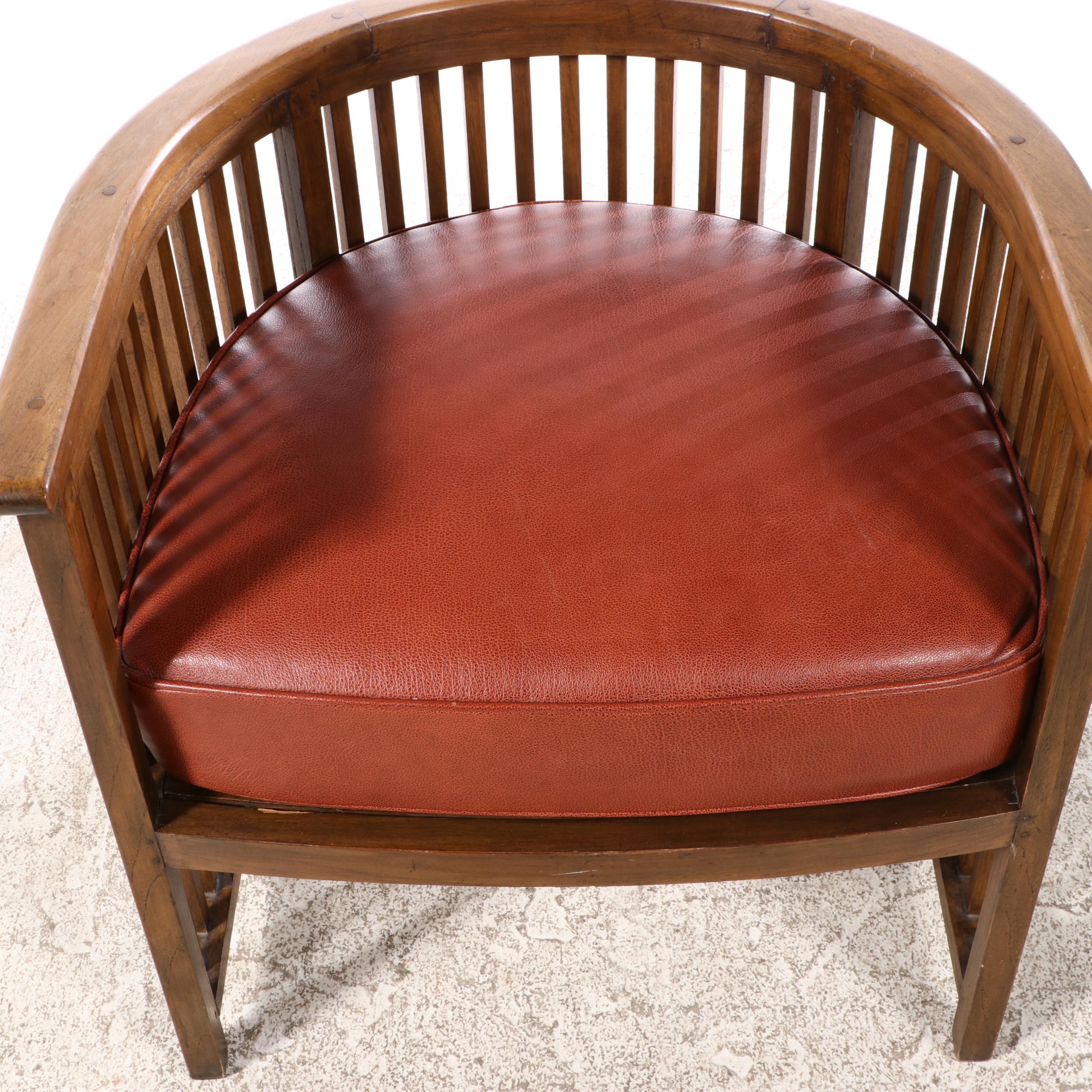 Bespoke Arts & Crafts Style Oak and Leather-Cushion Armchair