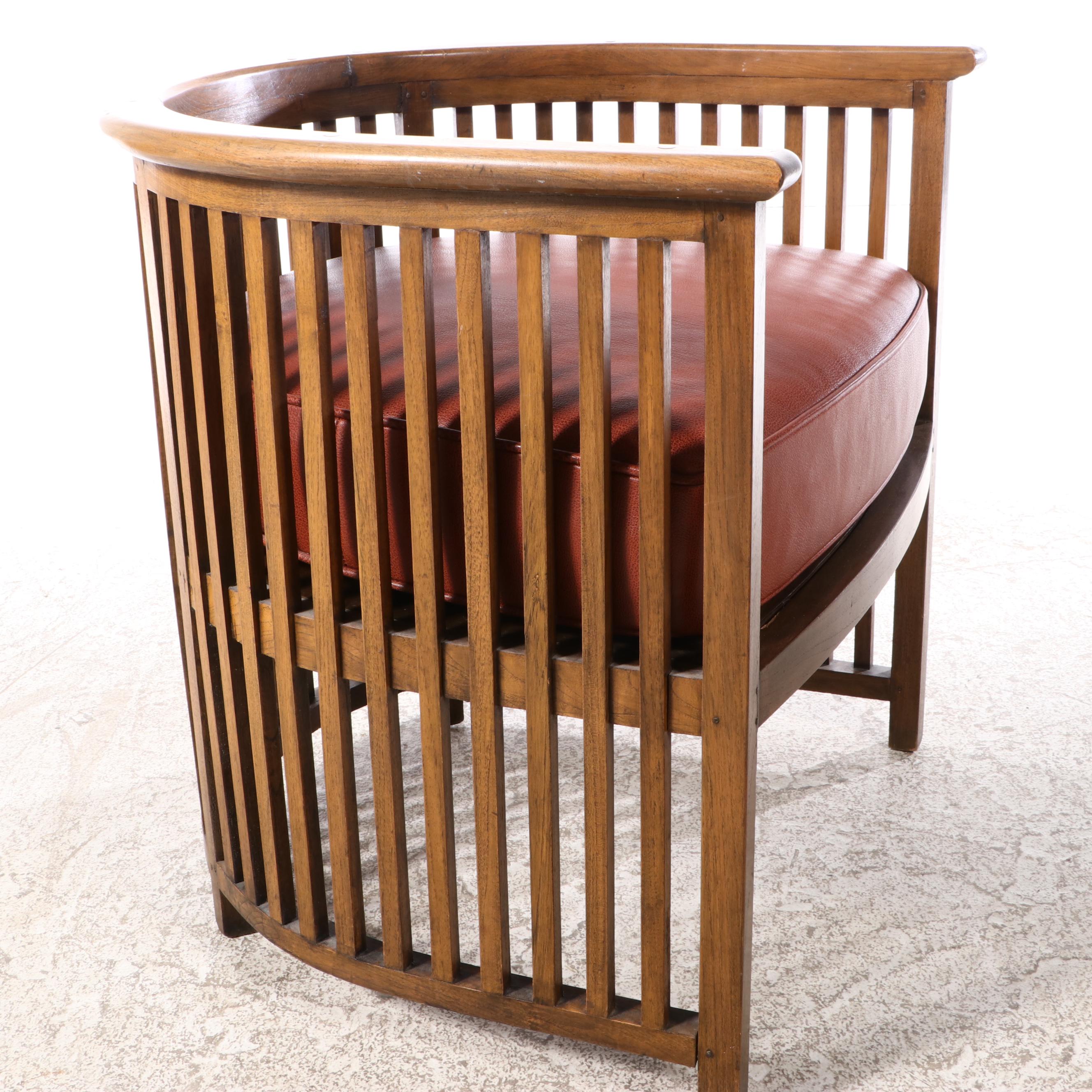 Bespoke Arts & Crafts Style Oak and Leather-Cushion Armchair