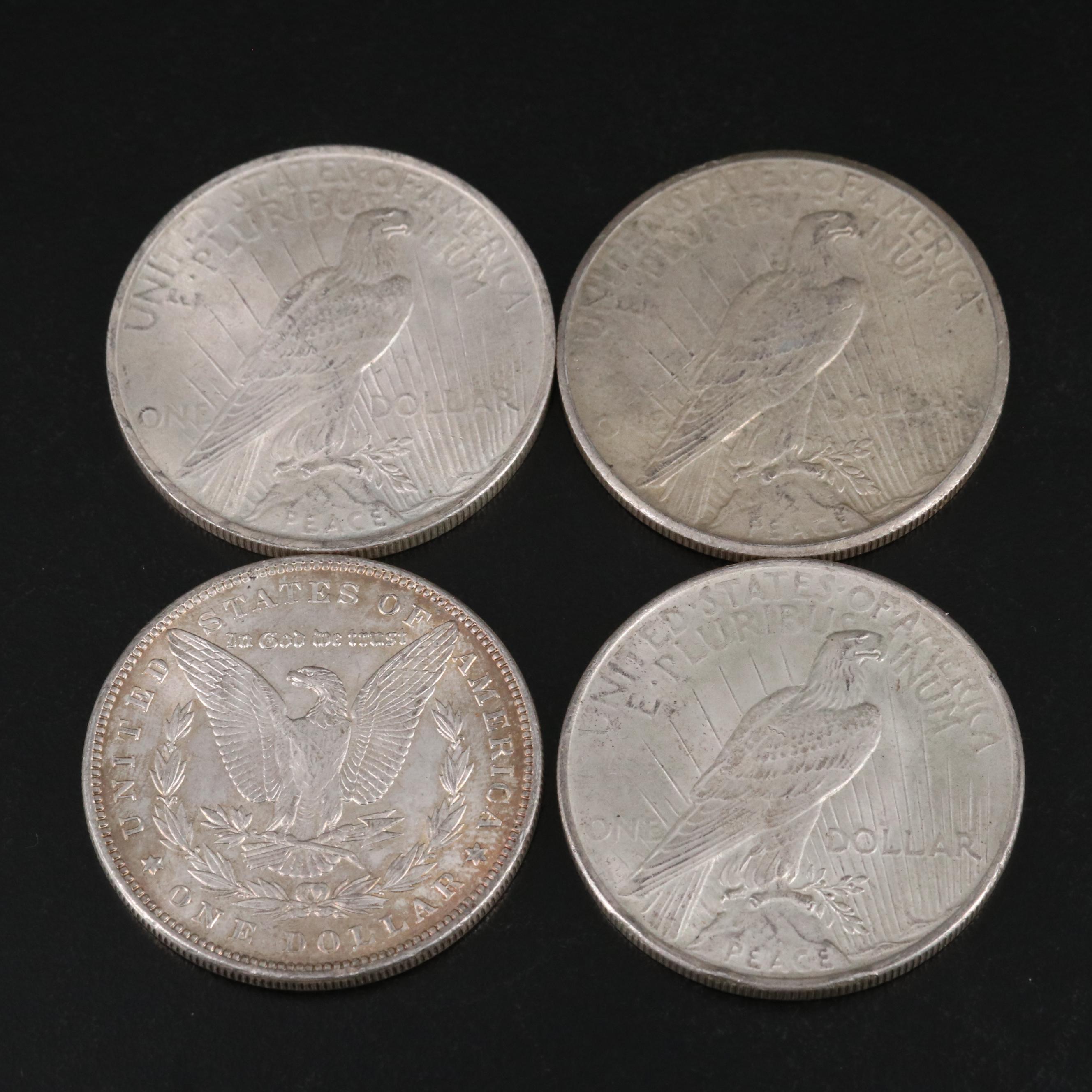 Nineteen Morgan and Peace Silver Dollars