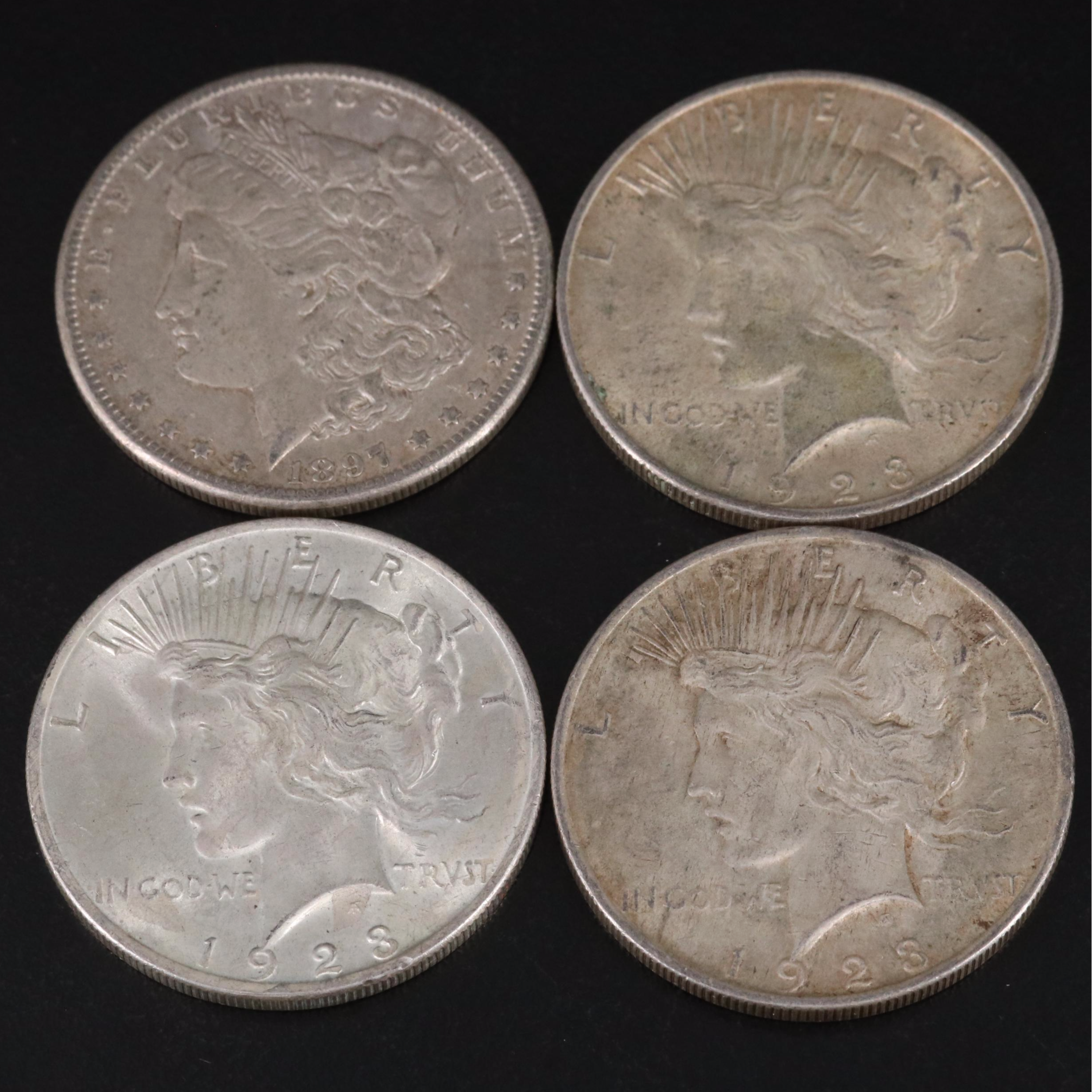 Nineteen Morgan and Peace Silver Dollars