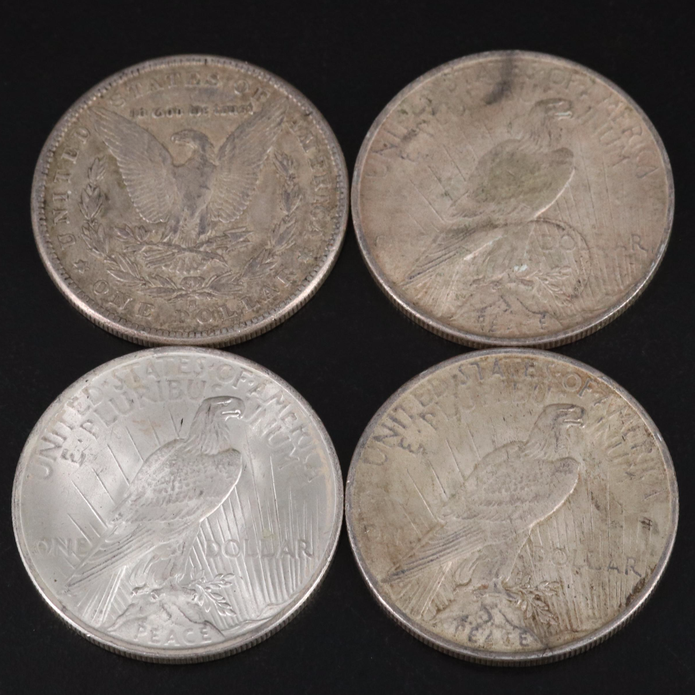 Nineteen Morgan and Peace Silver Dollars
