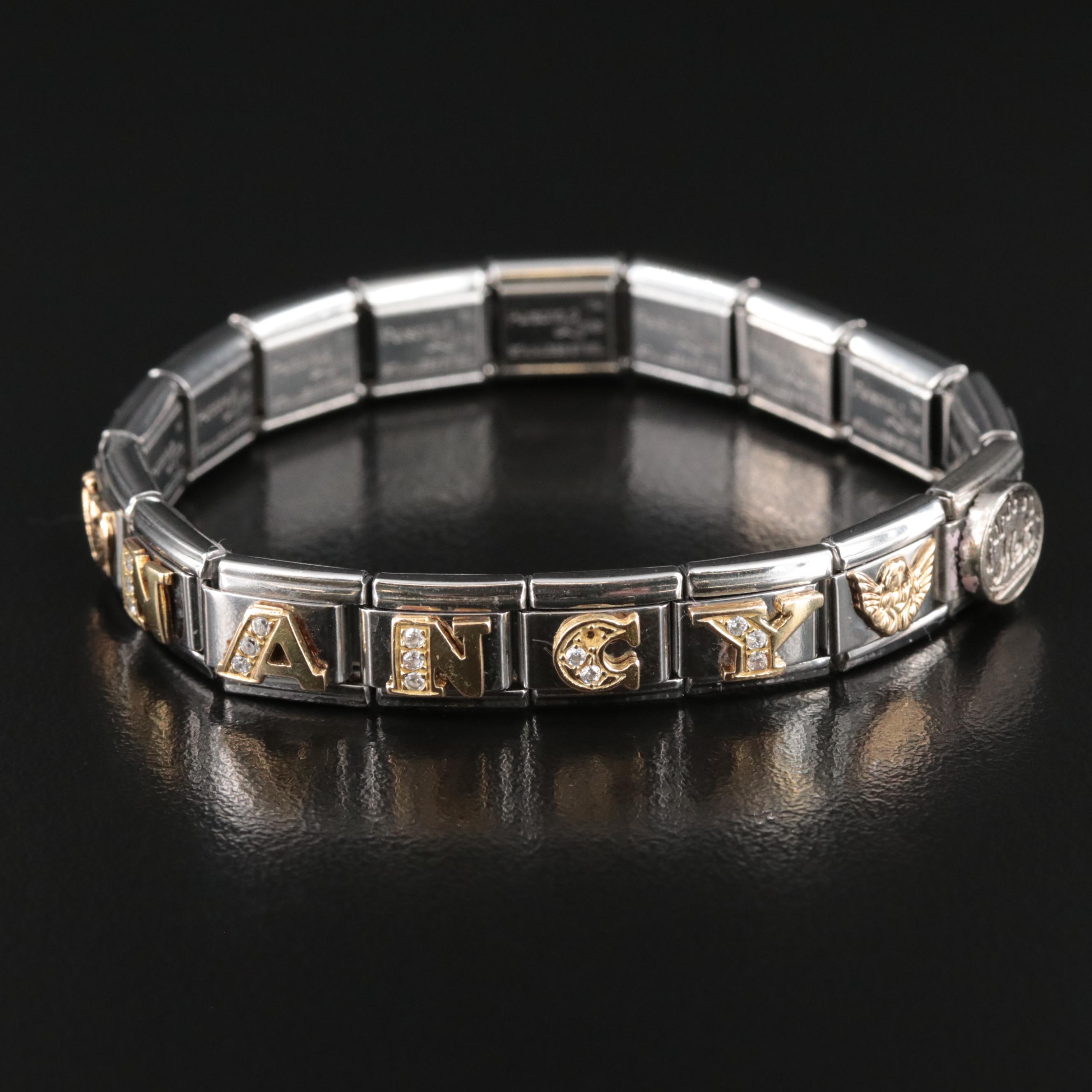 Stainless Steel Expandable Charm Bracelet with 18K Accents