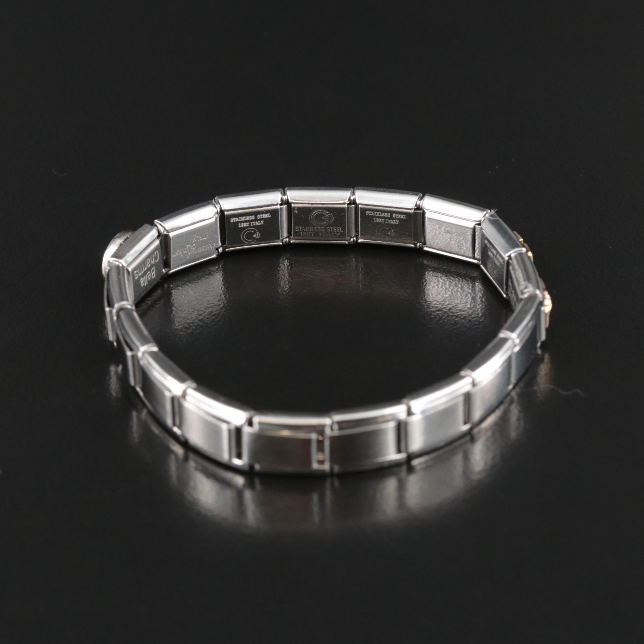 Stainless Steel Expandable Charm Bracelet with 18K Accents