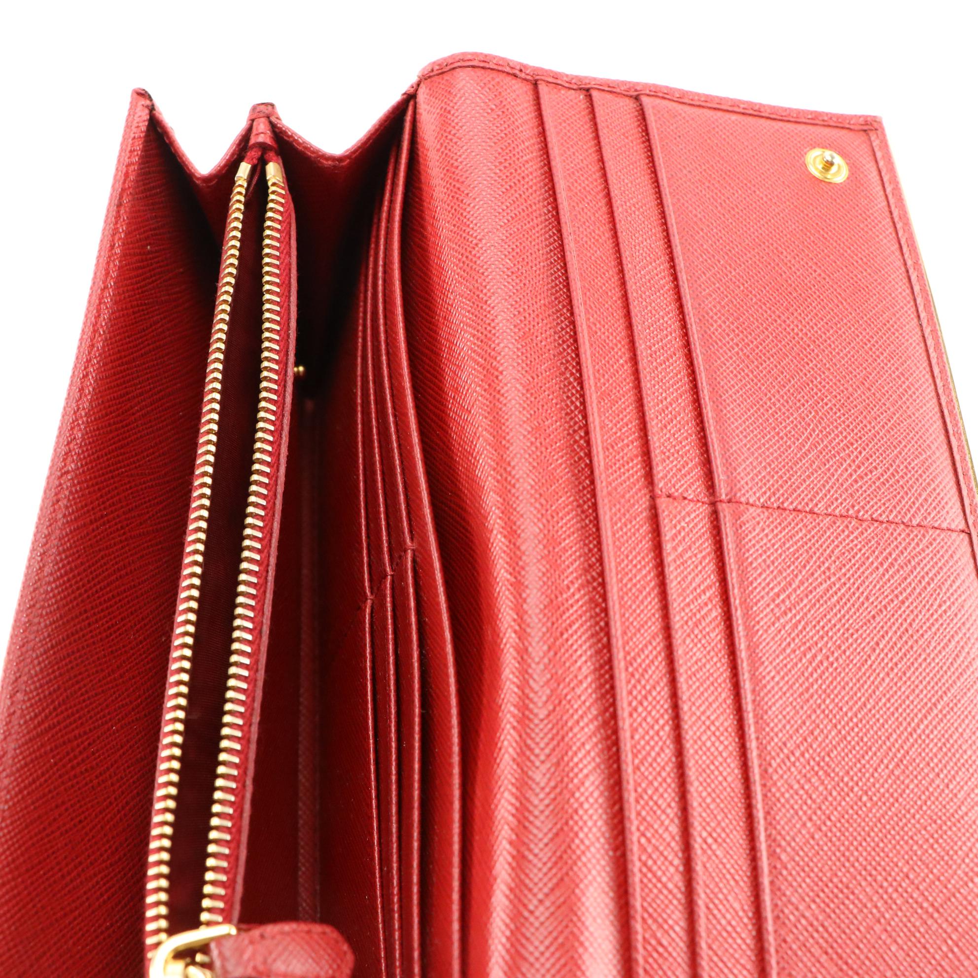 Prada Red Saffiano Leather Long Flap Wallet with Box