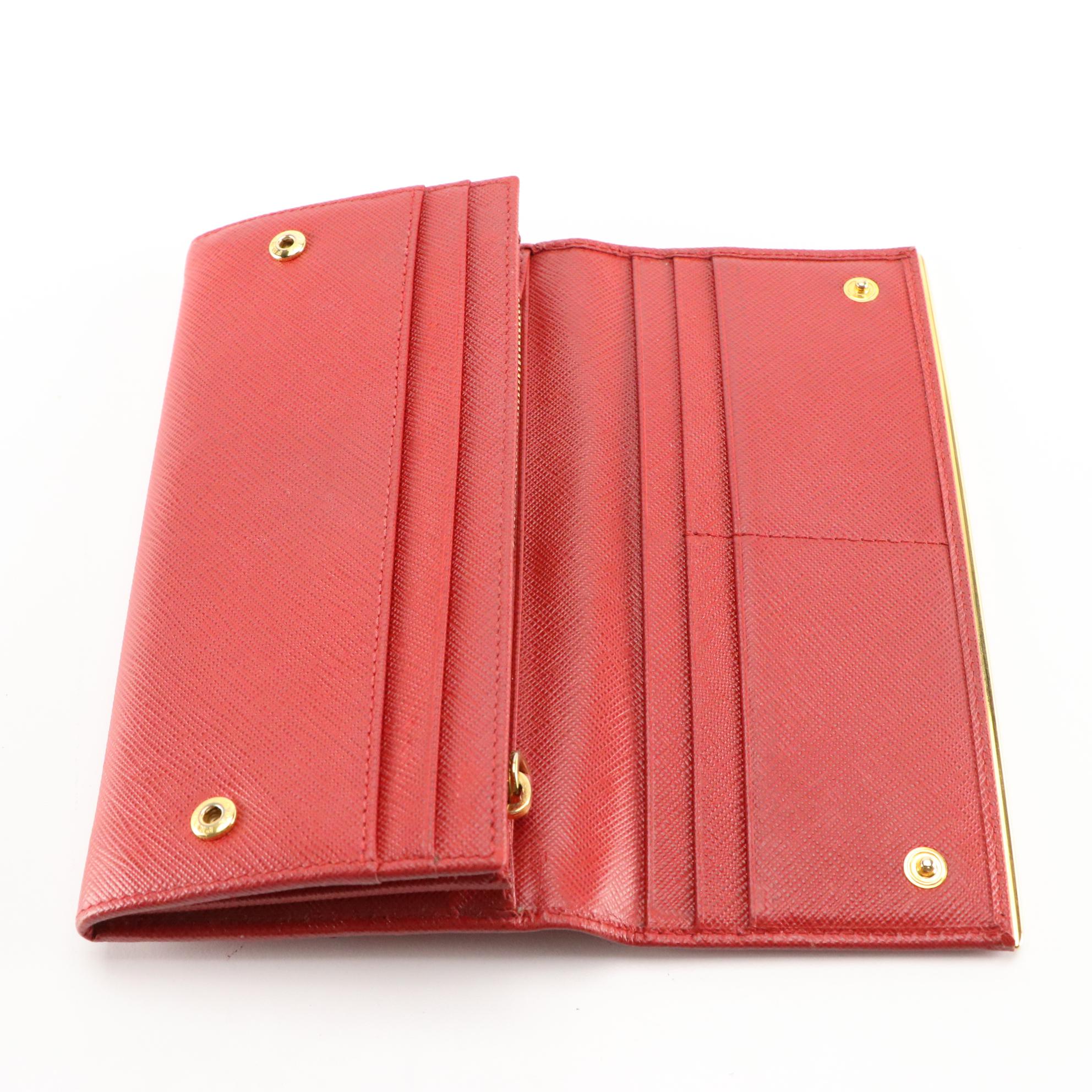 Prada Red Saffiano Leather Long Flap Wallet with Box