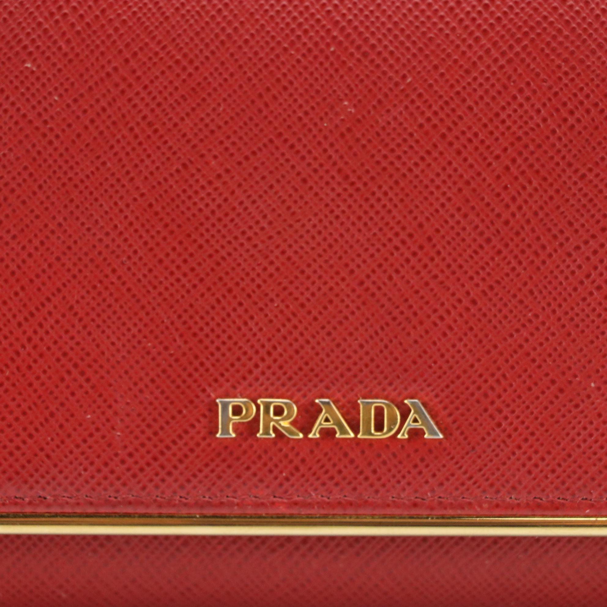 Prada Red Saffiano Leather Long Flap Wallet with Box