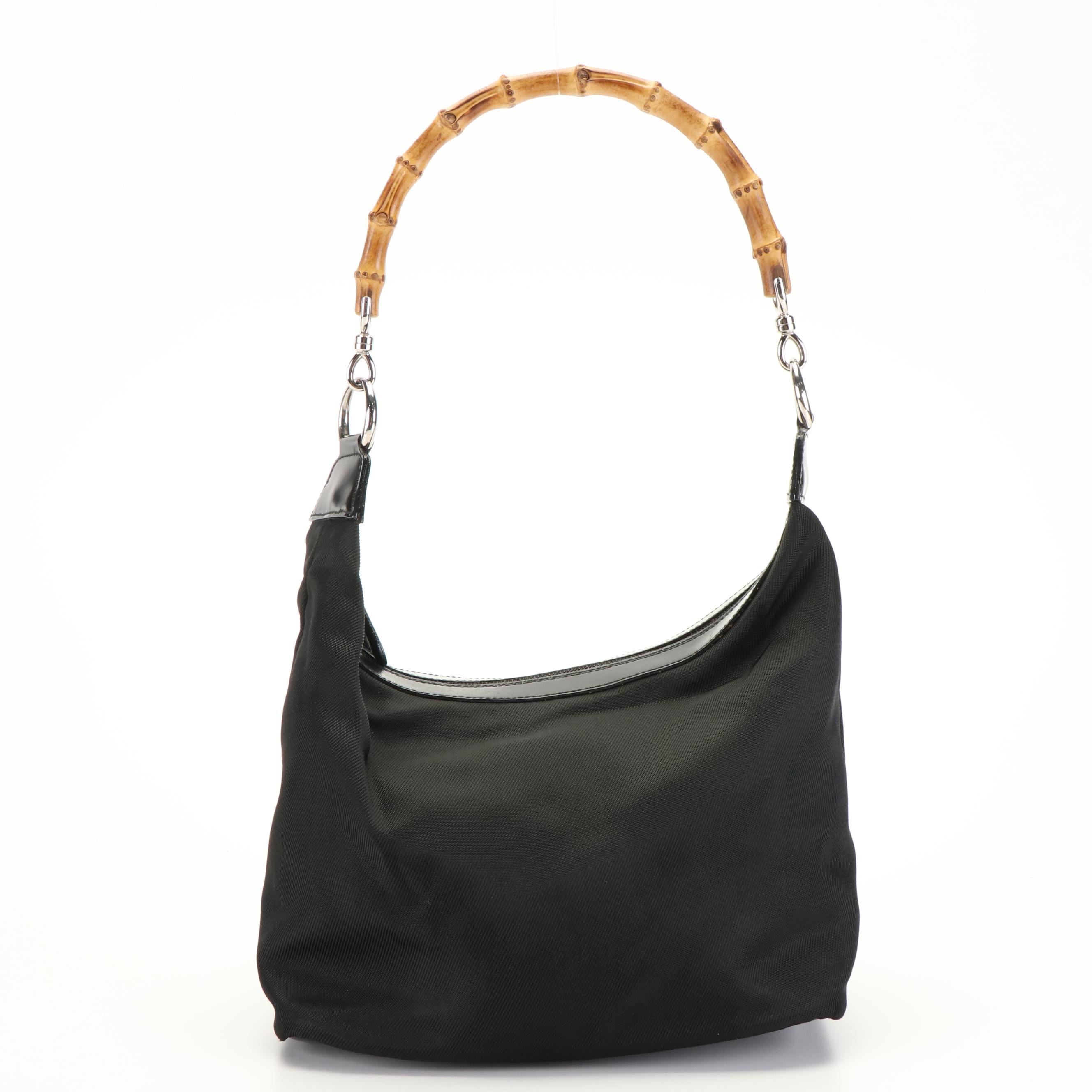 Gucci Bamboo Shoulder Bag  in Black Nylon