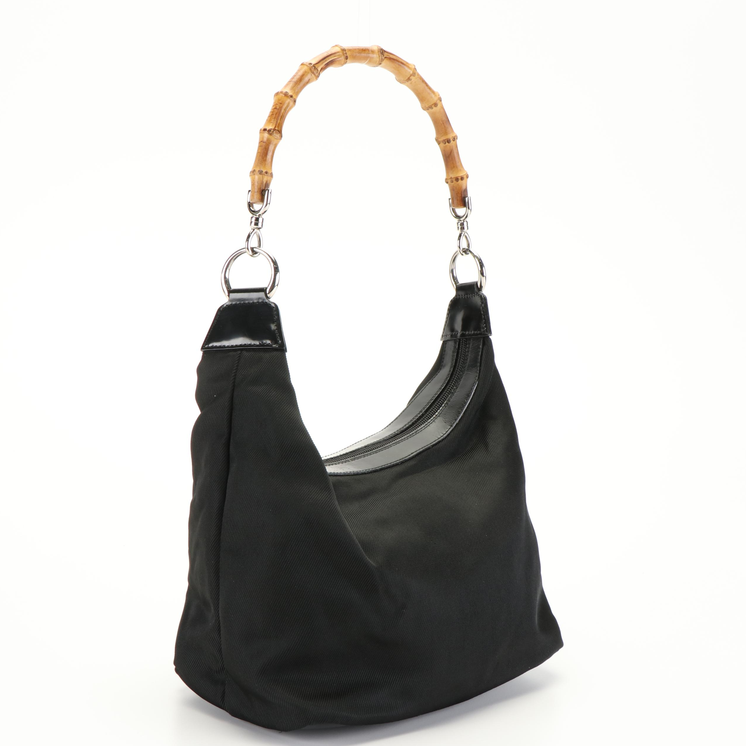 Gucci Bamboo Shoulder Bag  in Black Nylon