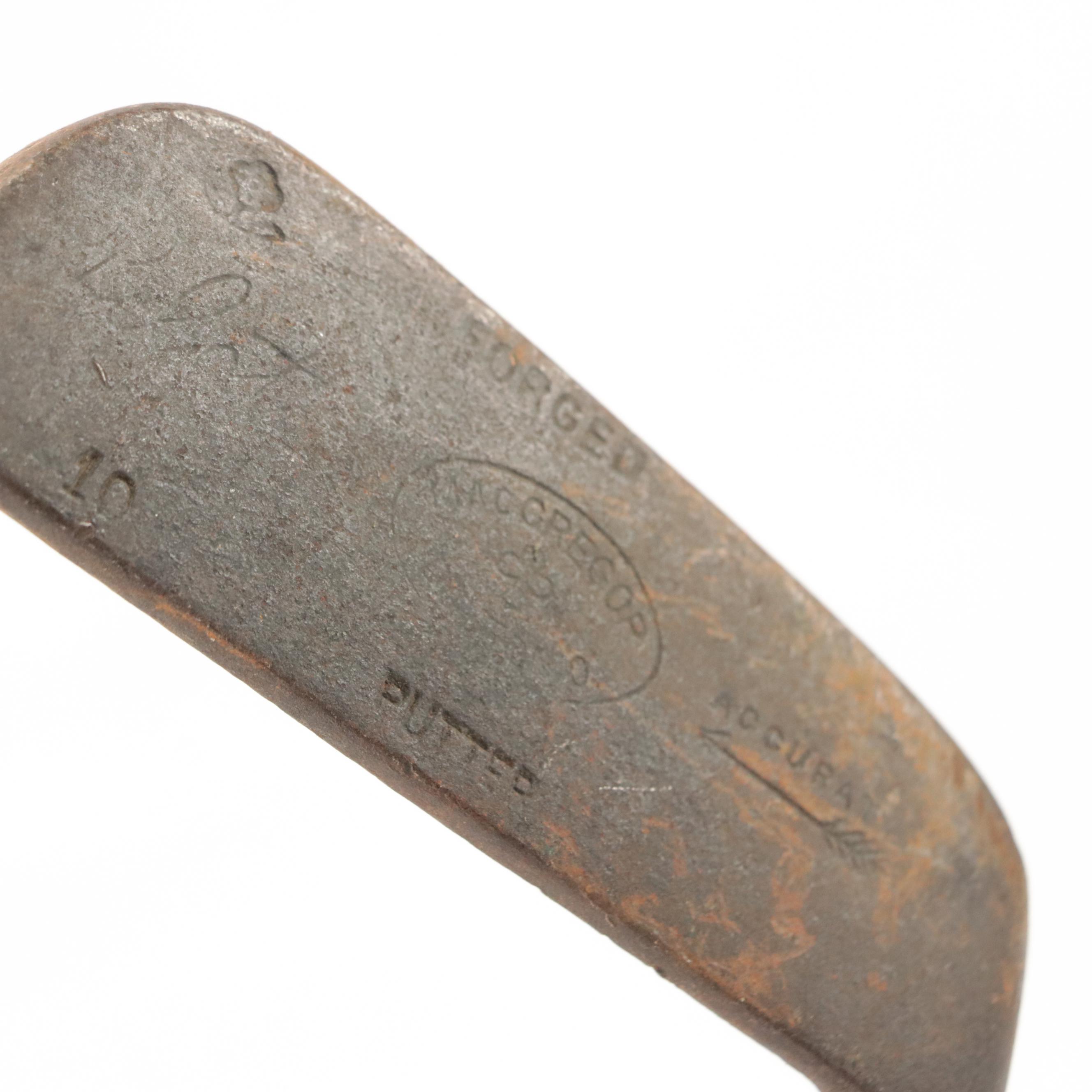 Seven Leather-Wrapped Hickory Shaft Golf Clubs, Including Spalding "Kro-Flite"