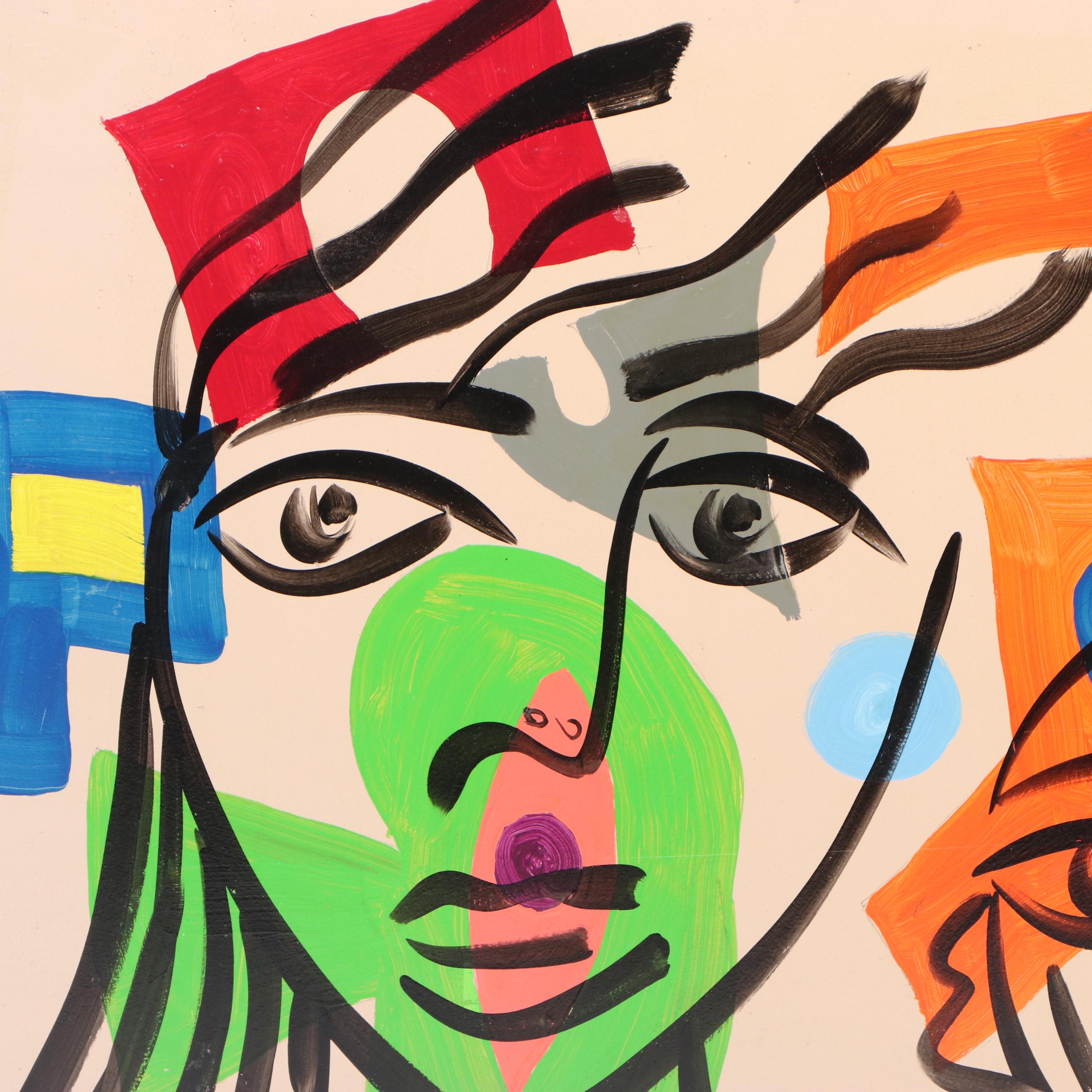 Peter Keil Monumental Abstract Portrait Acrylic Painting “Paris Nights”