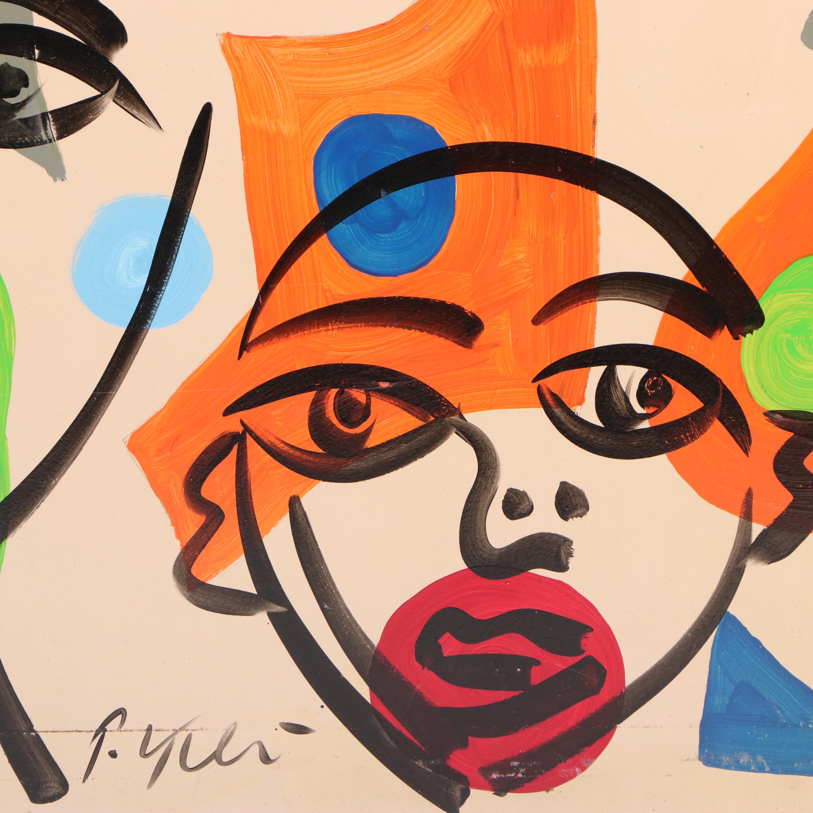 Peter Keil Monumental Abstract Portrait Acrylic Painting “Paris Nights”