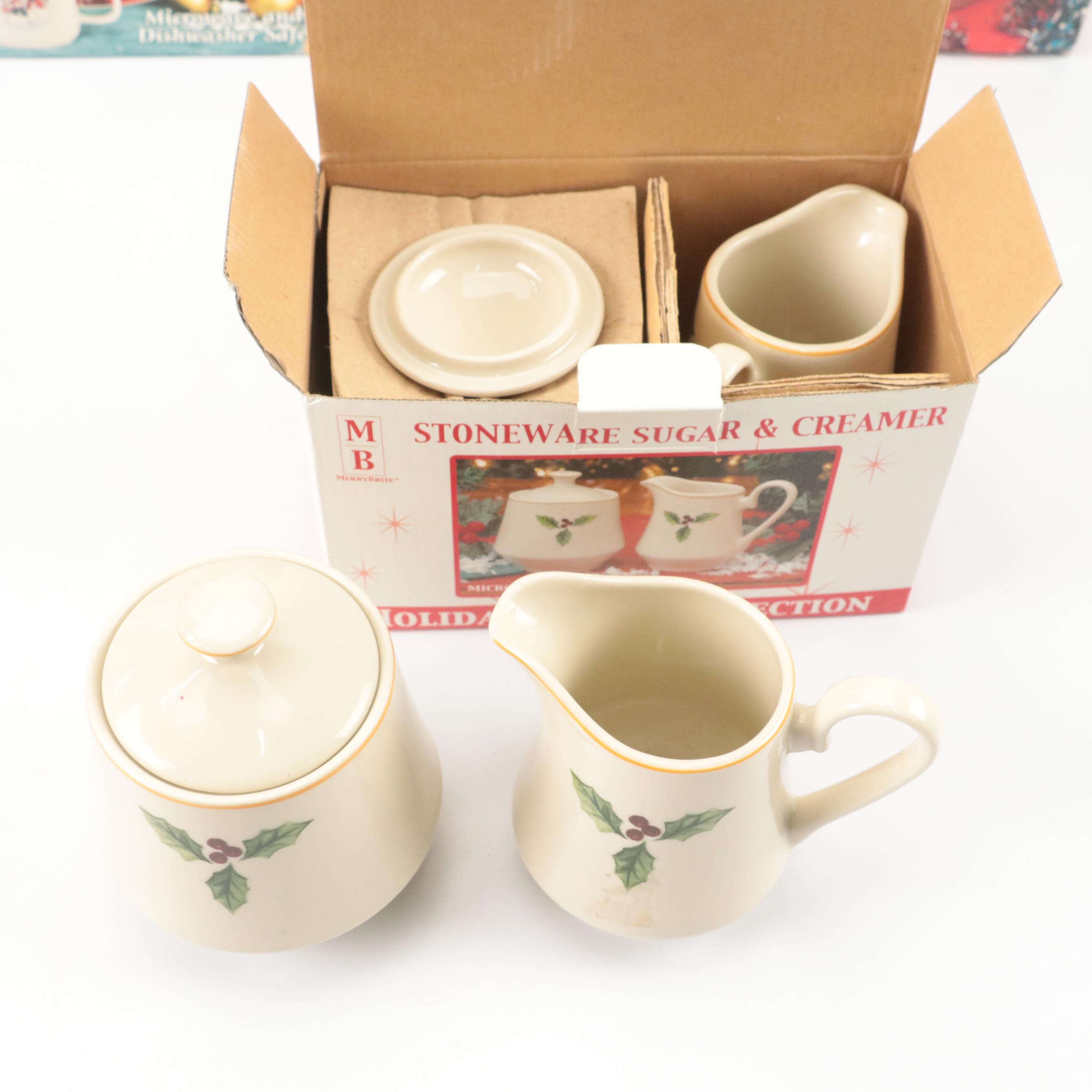 Merry Brite Creamers and Sugars with More Christmas Themed Dinnerware