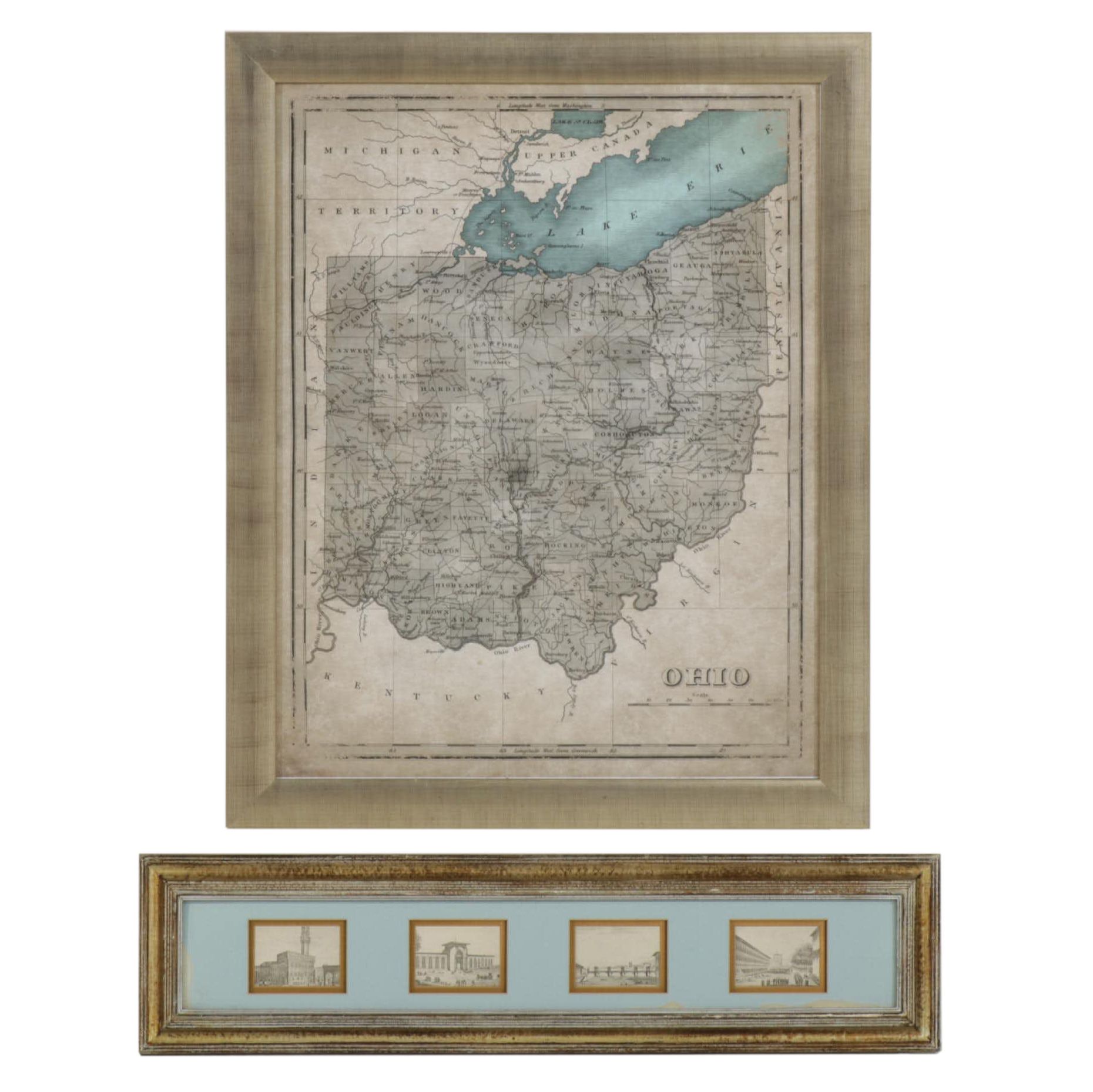 Digital Map Print Of State of Ohio and Italian Landmarks, 21st Century