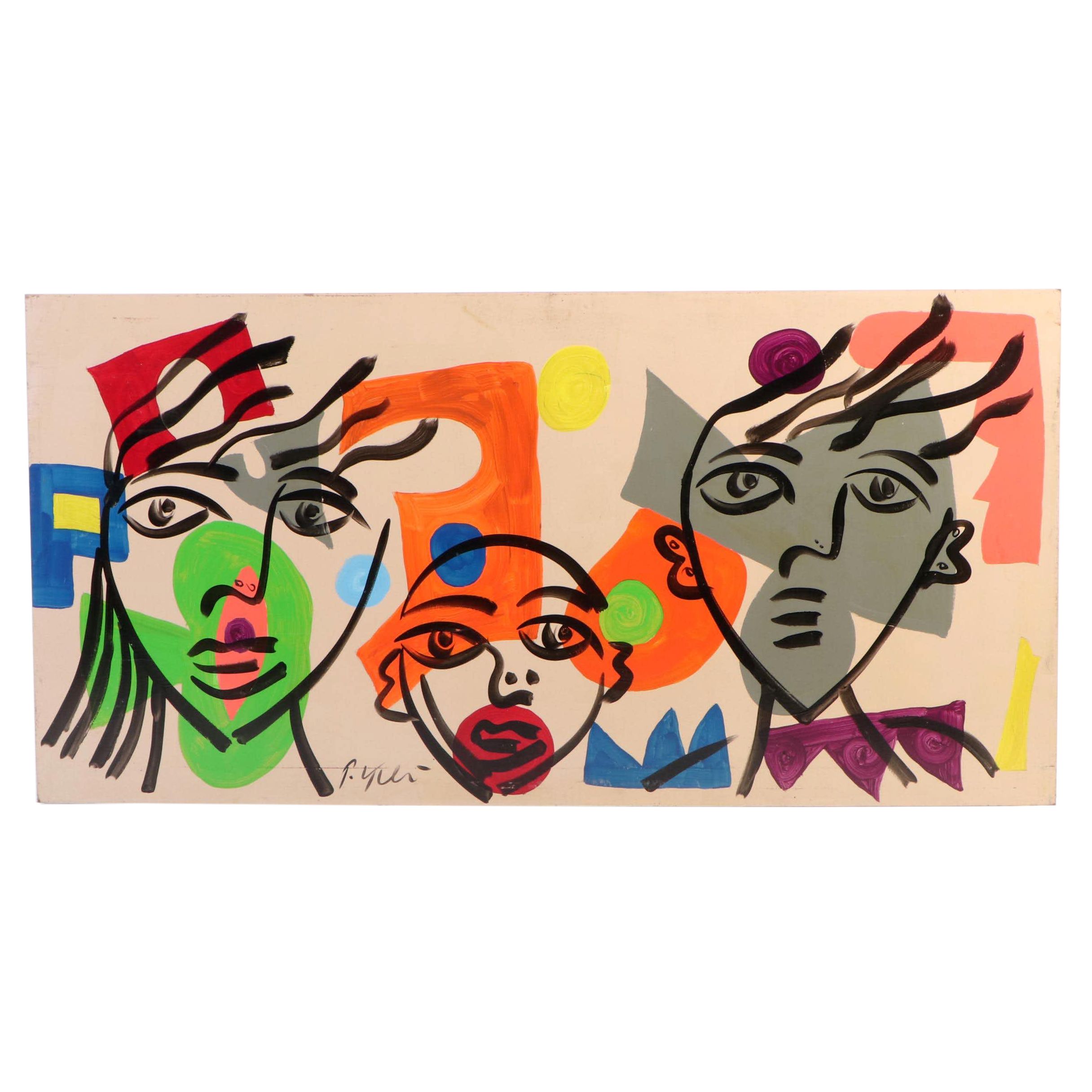 Peter Keil Monumental Abstract Portrait Acrylic Painting “Paris Nights”