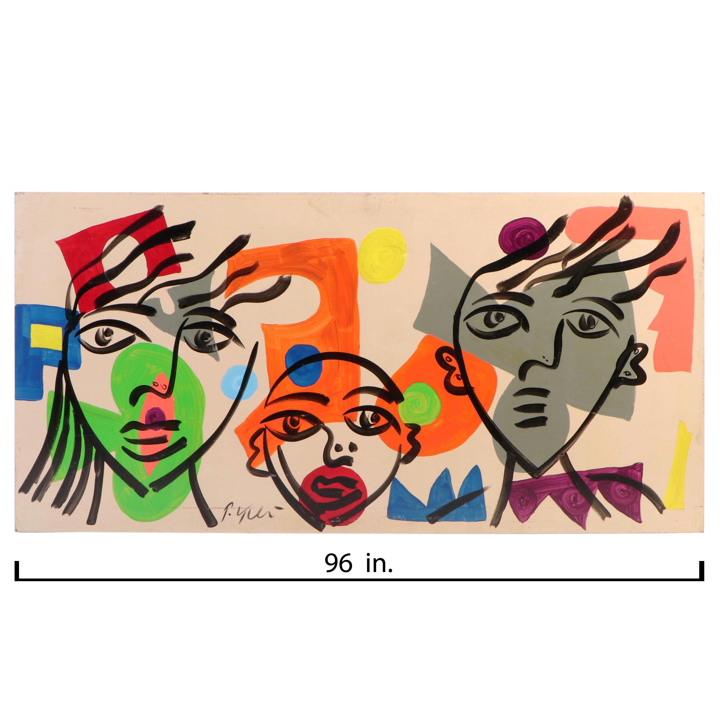 Peter Keil Monumental Abstract Portrait Acrylic Painting “Paris Nights”