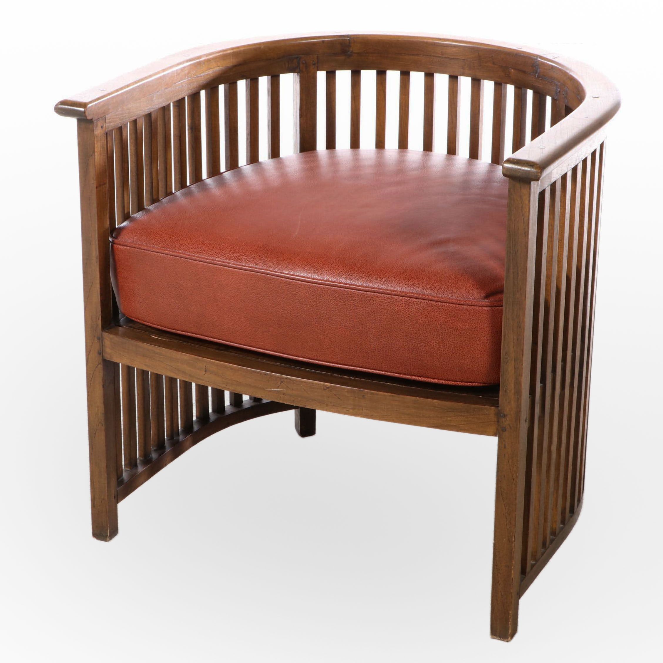 Bespoke Arts & Crafts Style Oak and Leather-Cushion Armchair