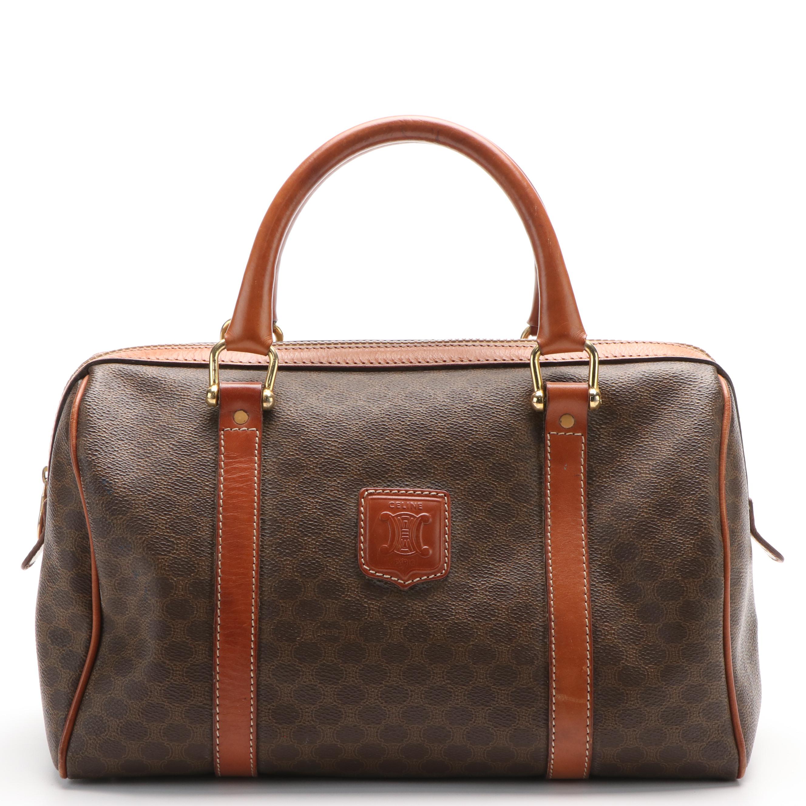 Celine Macadam Boston Bag in Brown Coated Canvas
