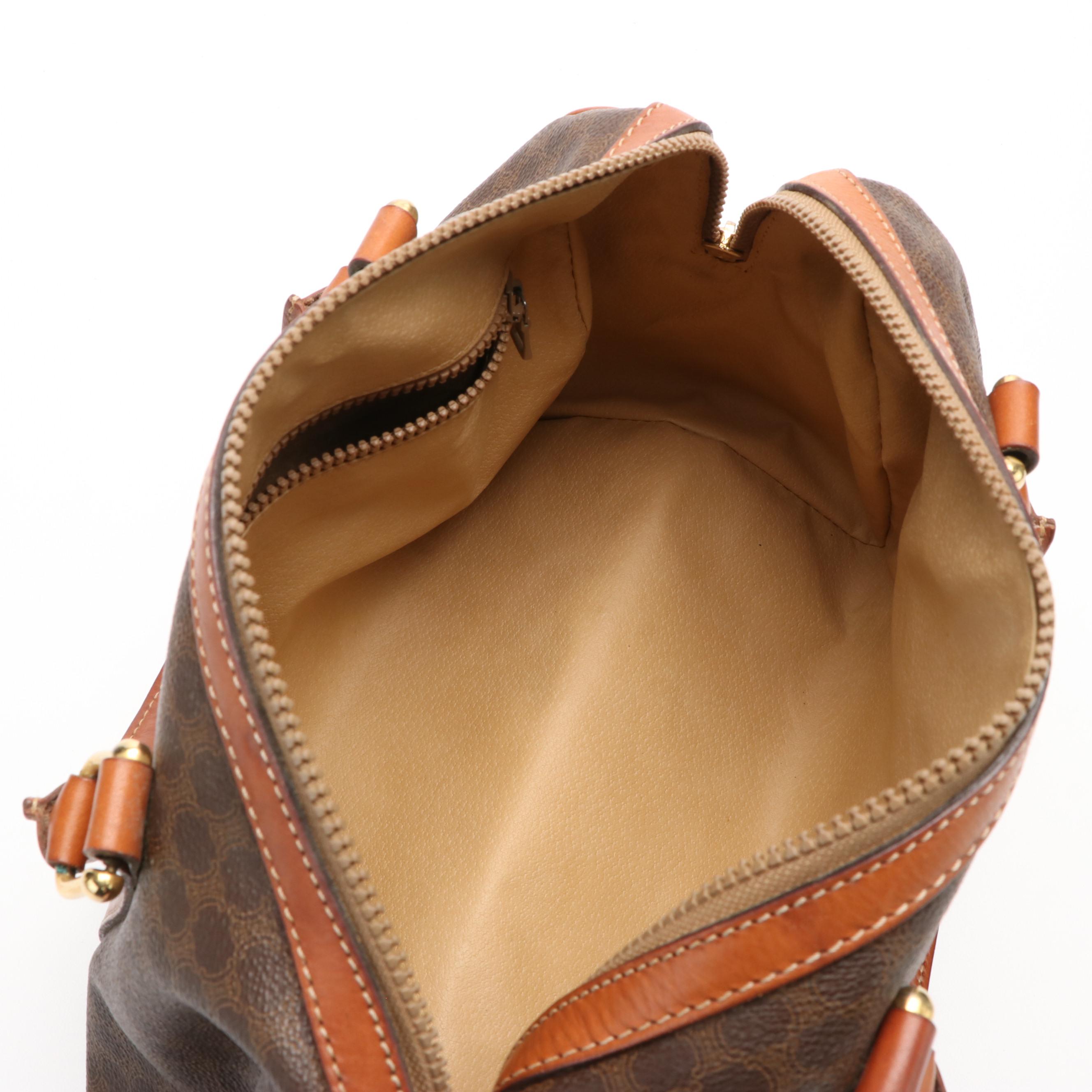 Celine Macadam Boston Bag in Brown Coated Canvas