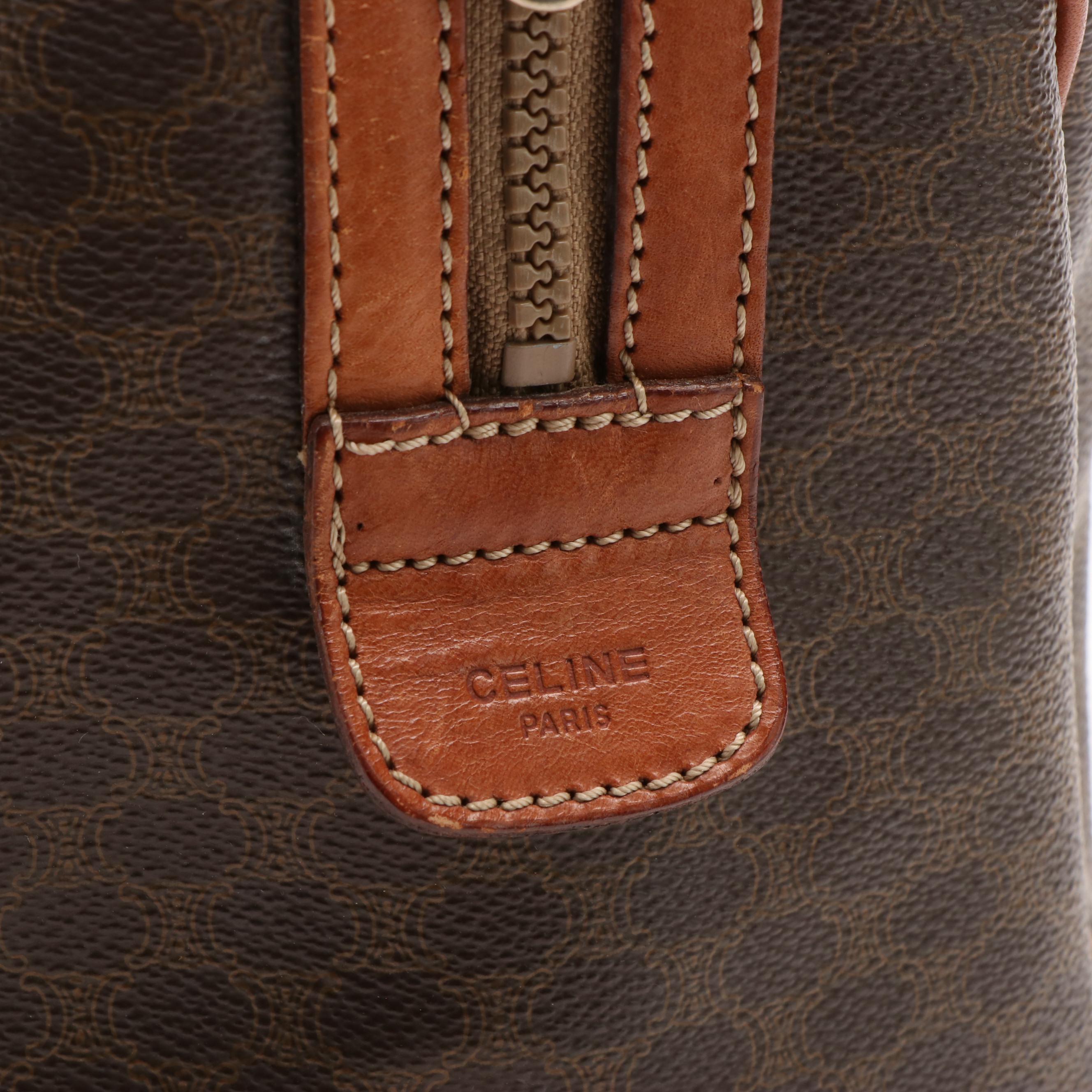 Celine Macadam Boston Bag in Brown Coated Canvas