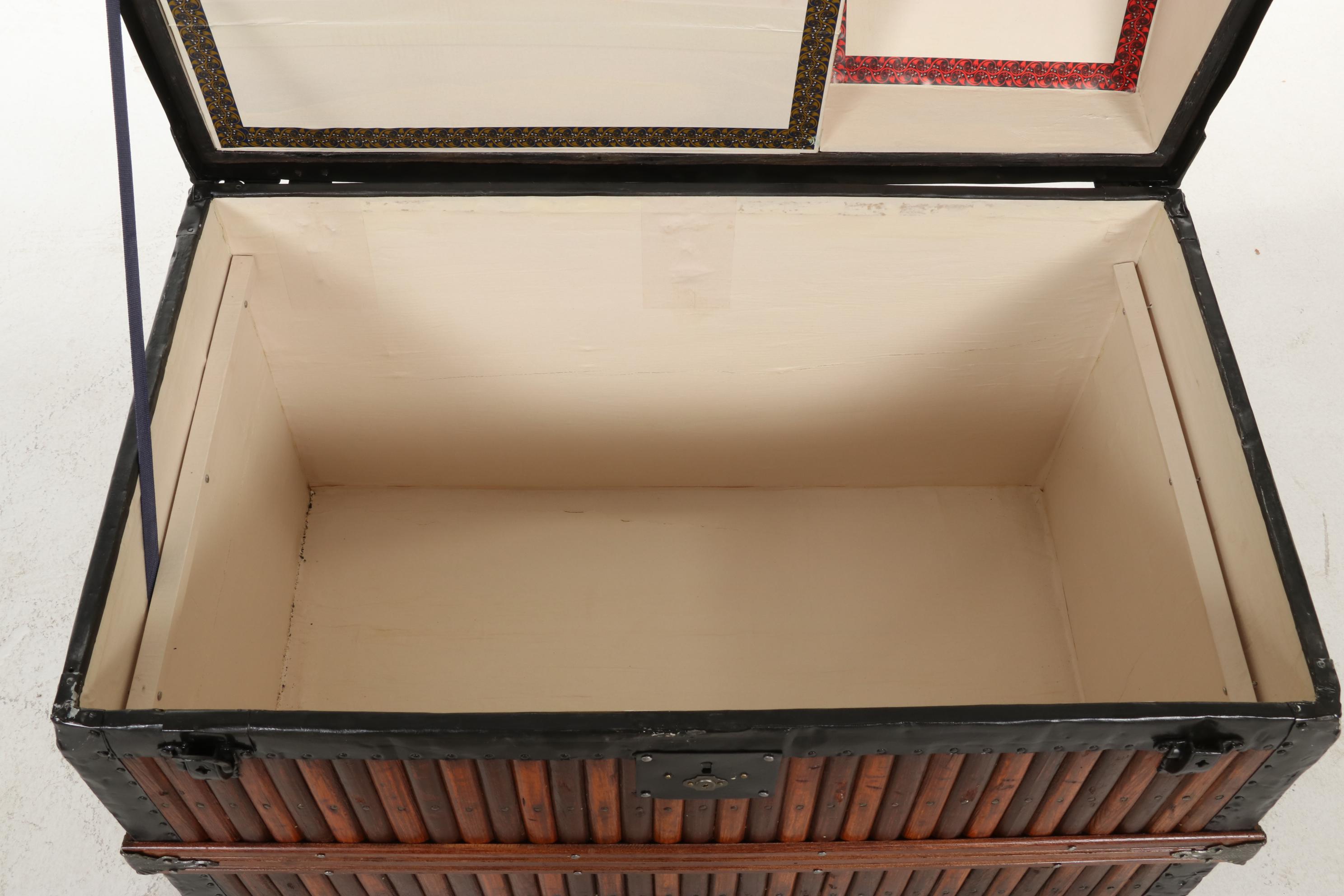 Martin Maier Refurbished Wood-Slat Dome Top Steamer Trunk, Late 19th Century