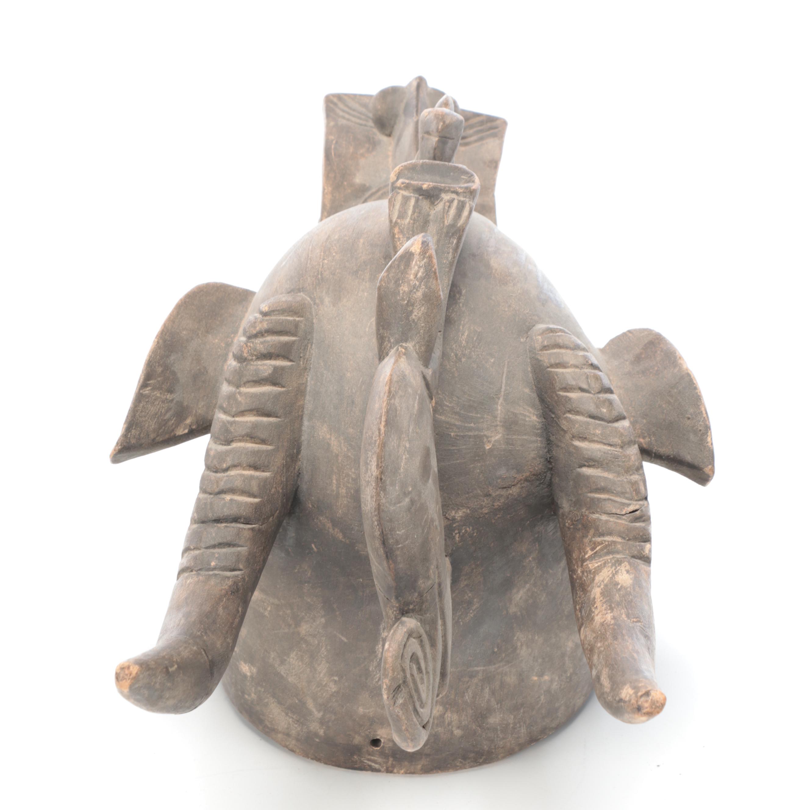 West African Senufo Fire-Spitter Hand-Carved Wood "Kponyugo" Helmet Mask