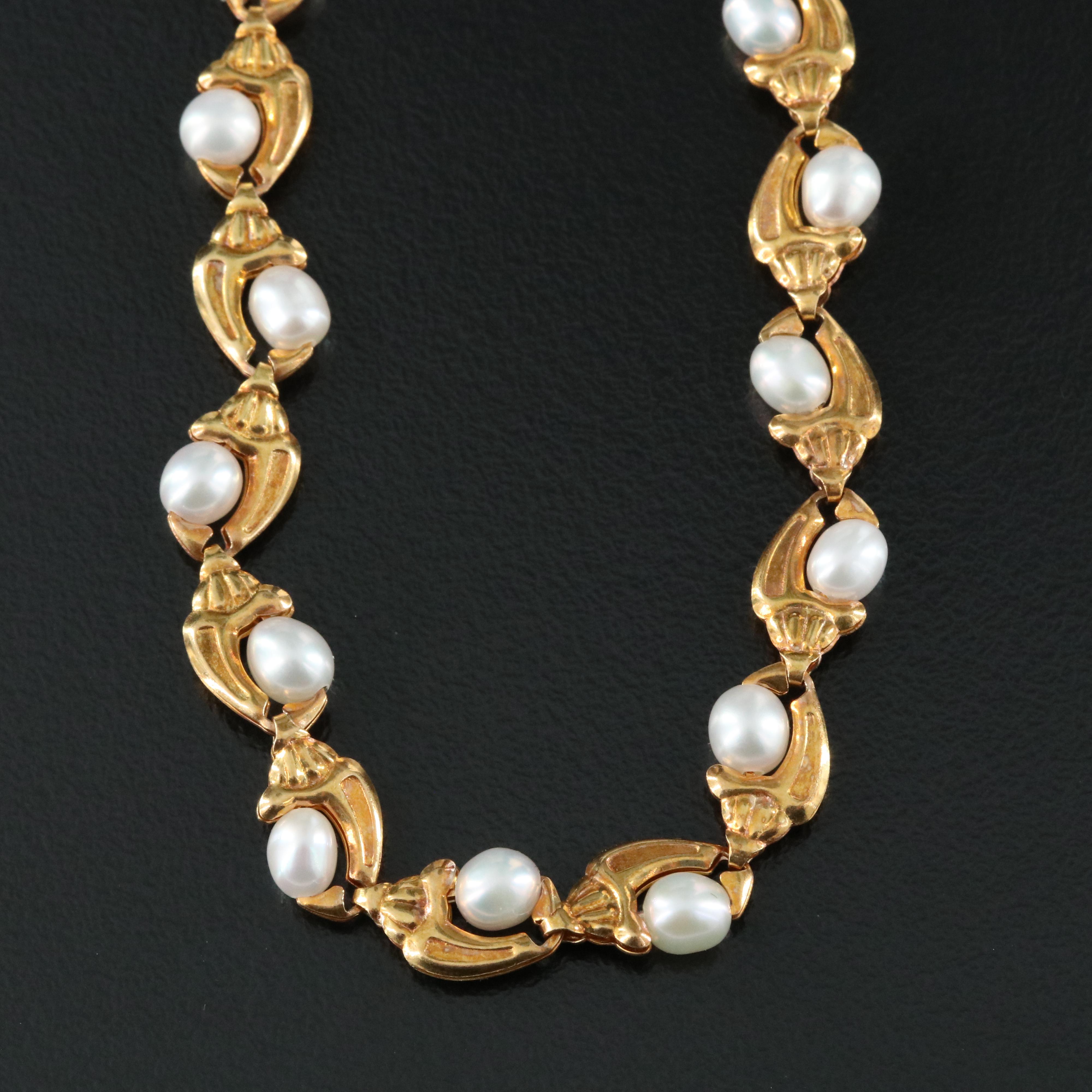 18K Fancy Link Pearl Necklace