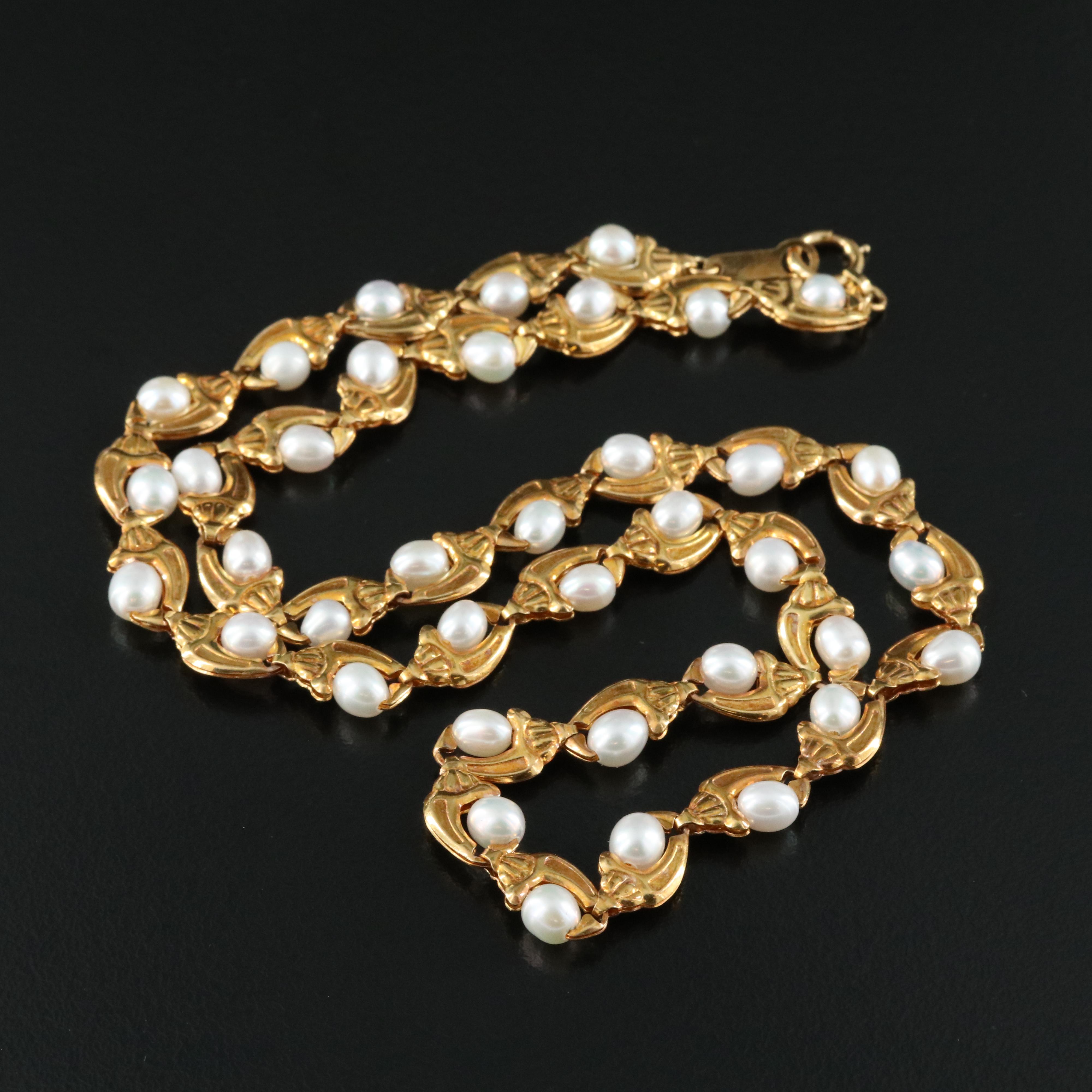 18K Fancy Link Pearl Necklace