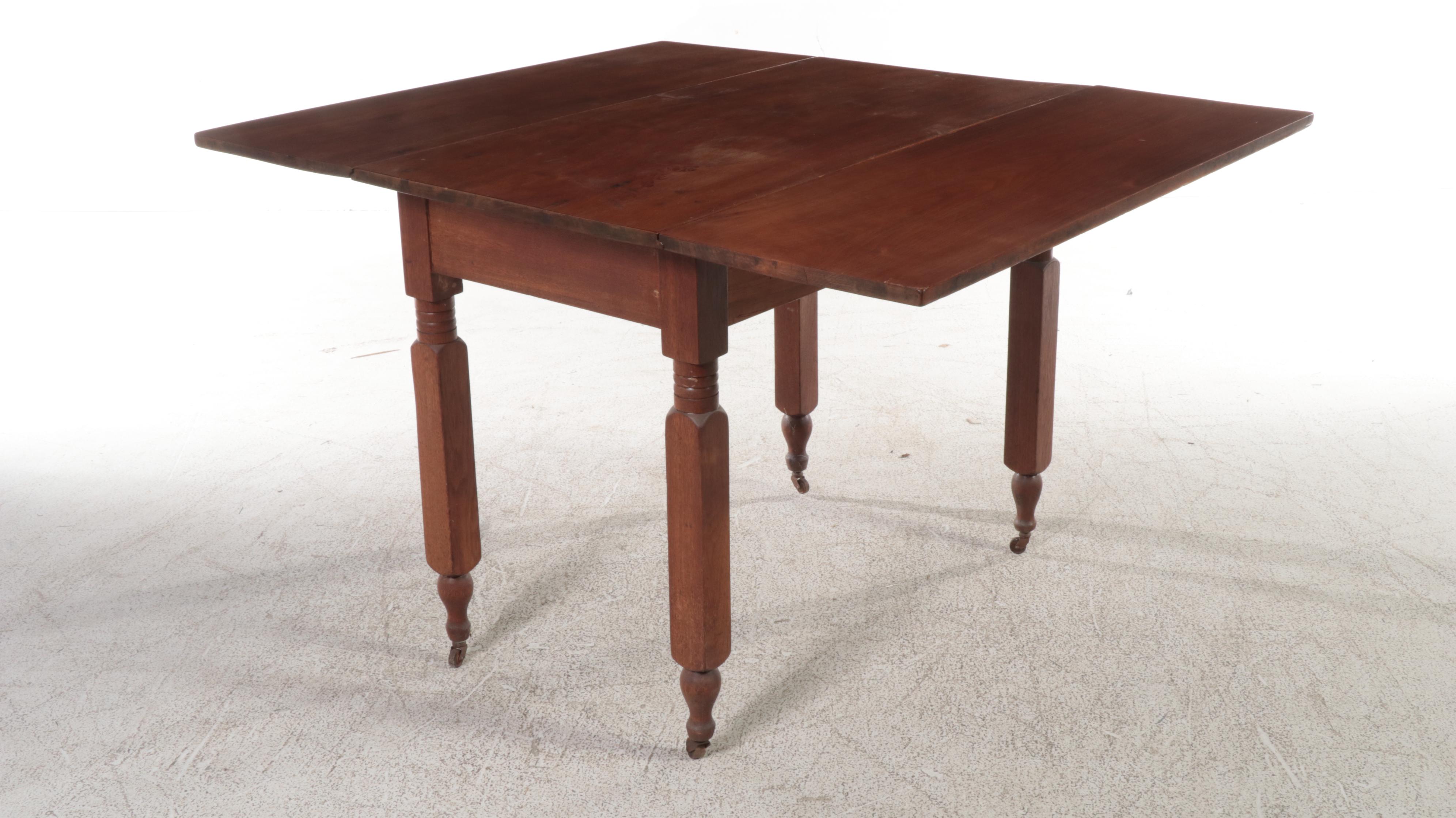 American Primitive Walnut Drop-Leaf Table, 19th Century