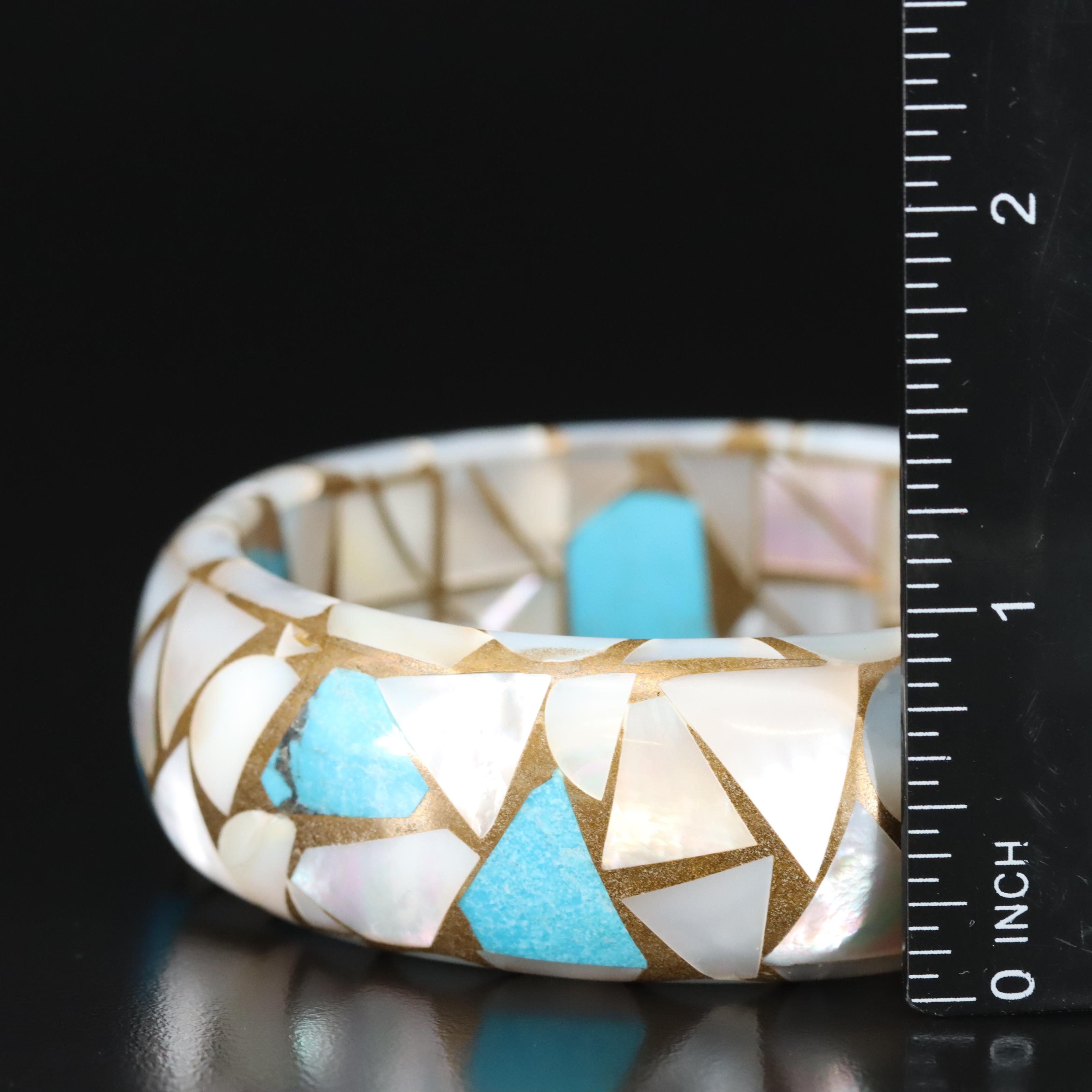 Mother-of-Pearl and Turquoise Inlay Bangle