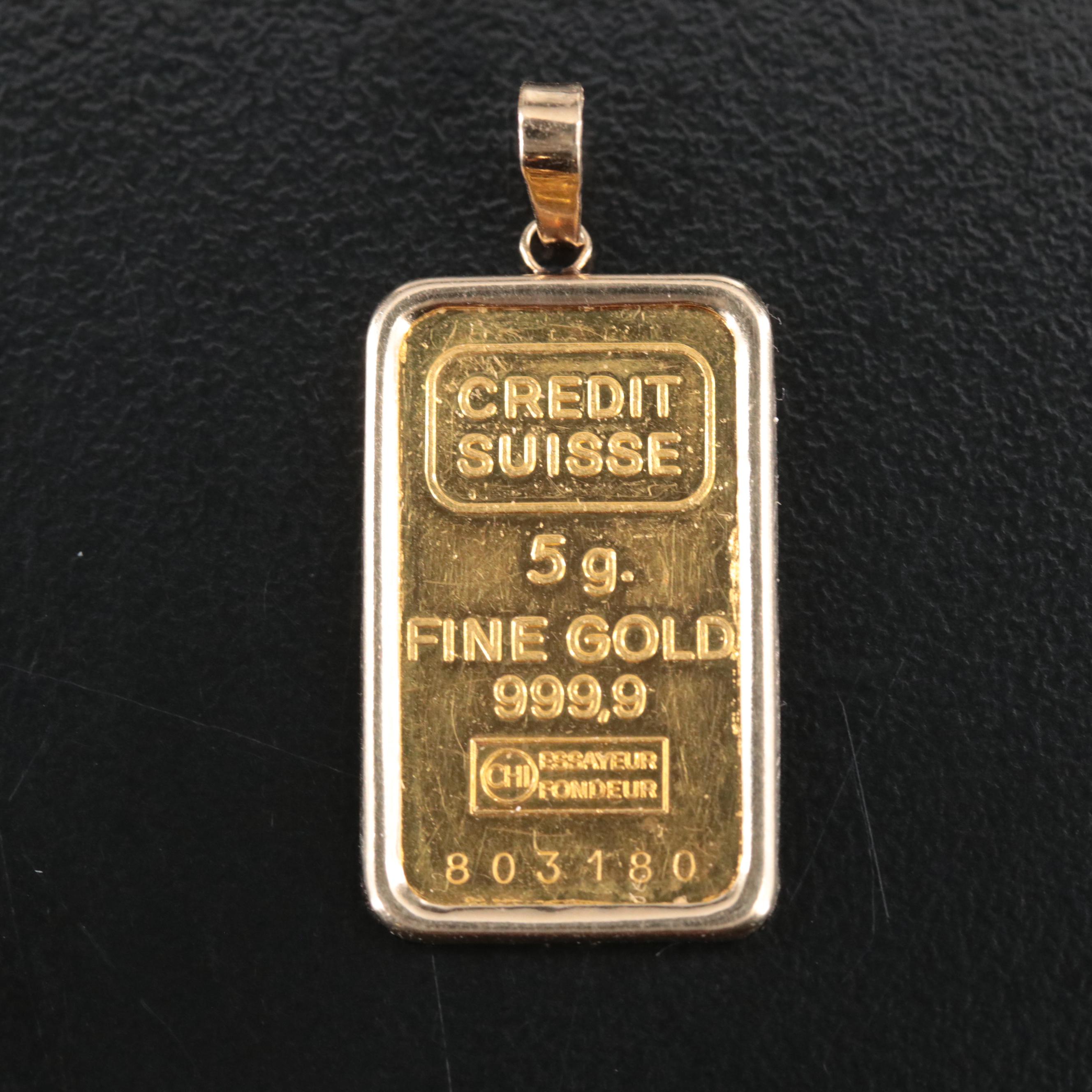14K Pendant with 24K Credit Suisse Ingot