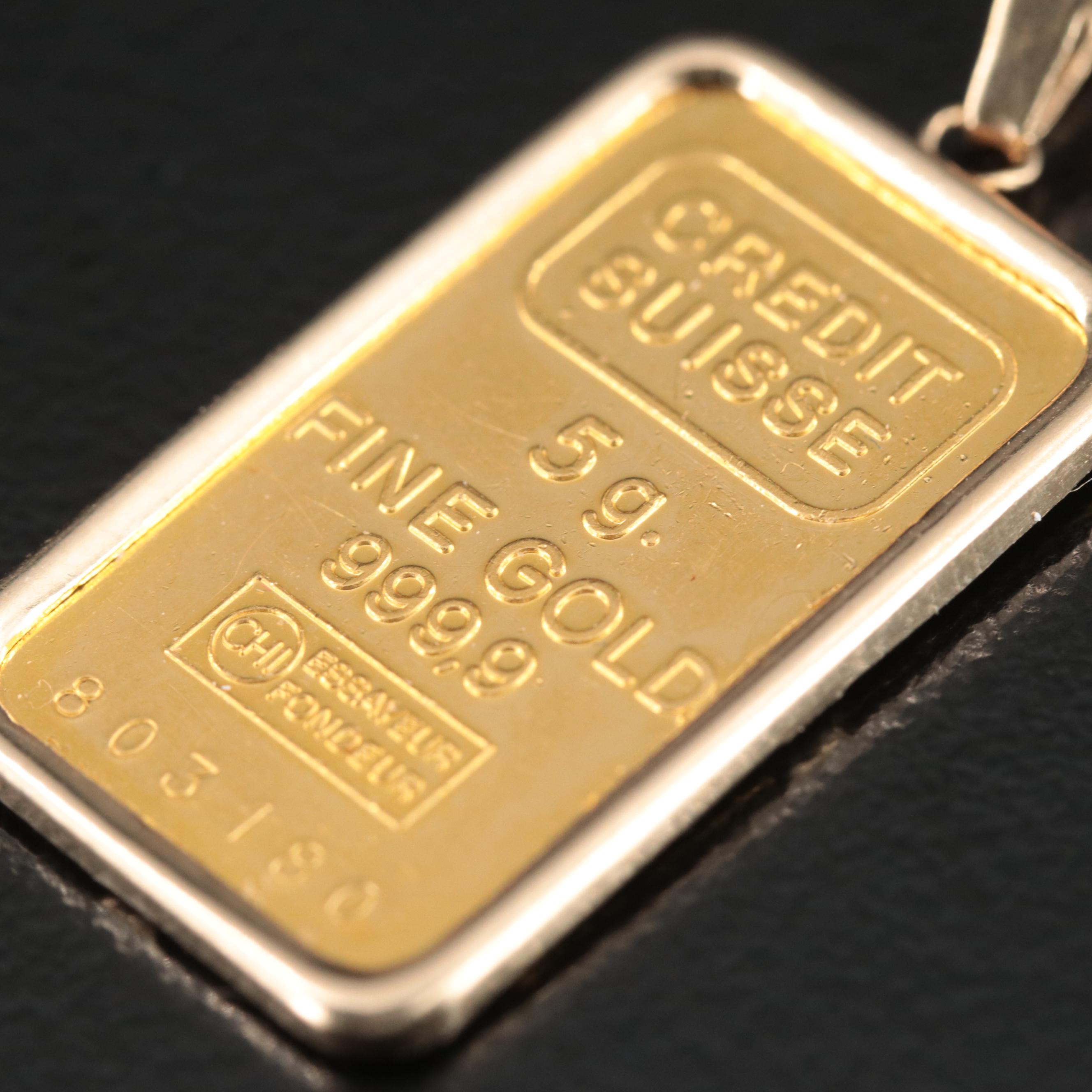 14K Pendant with 24K Credit Suisse Ingot