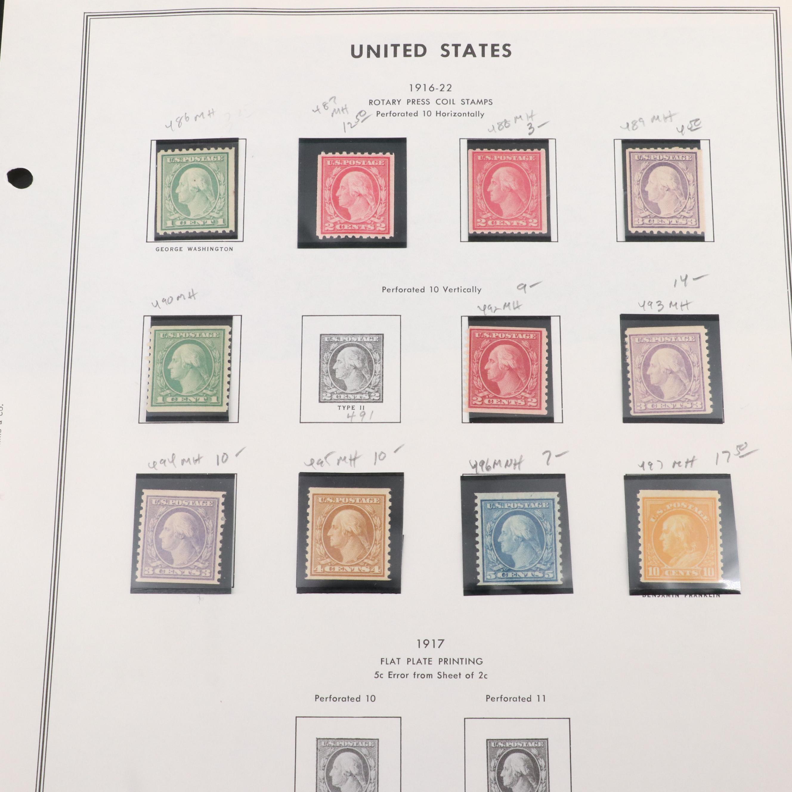 Mint Condition U.S. Postage Stamp Collection, 1912 to 1924
