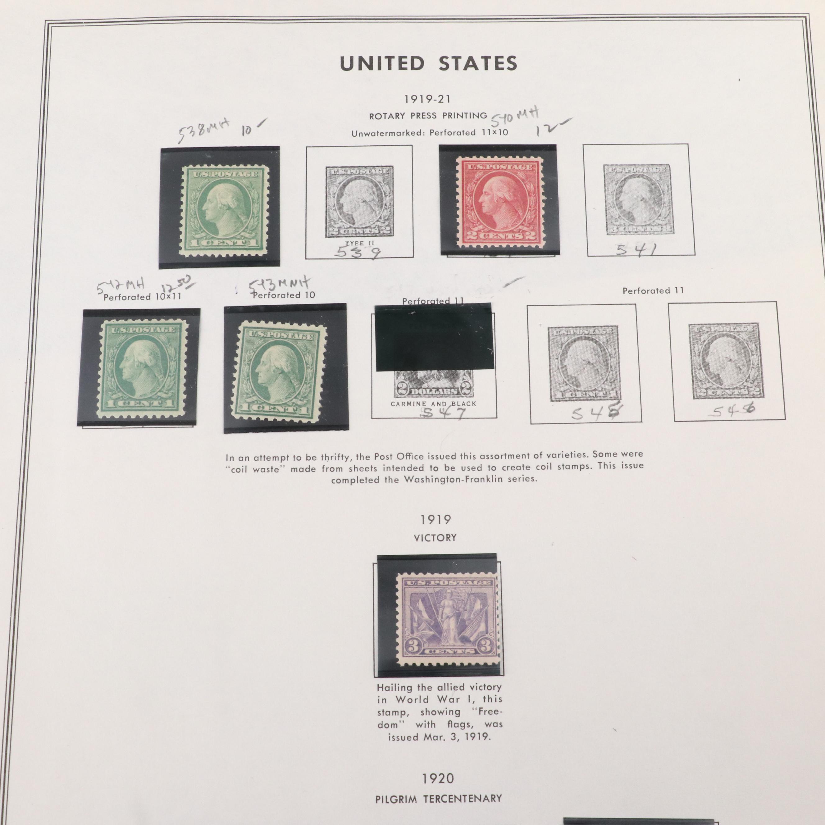 Mint Condition U.S. Postage Stamp Collection, 1912 to 1924