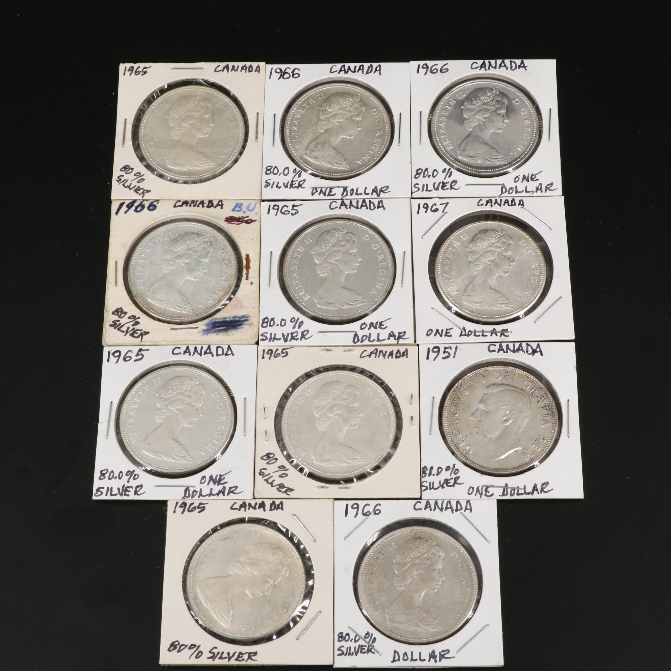 Collection of Eleven Silver Dollar Coins from Canada