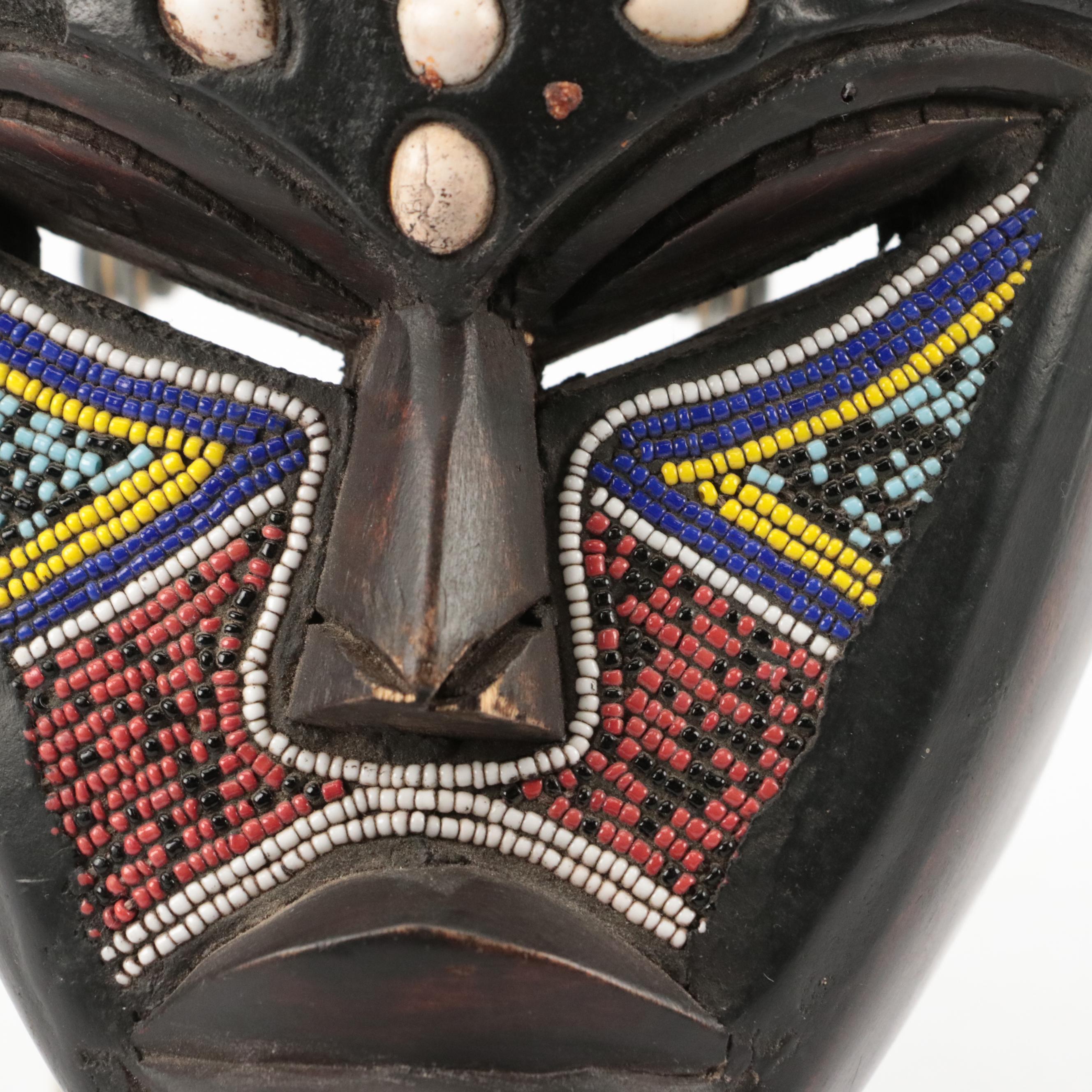 Ghanaian Ashanti Beaded and Hand-Carved Wooden Souvenir Masks