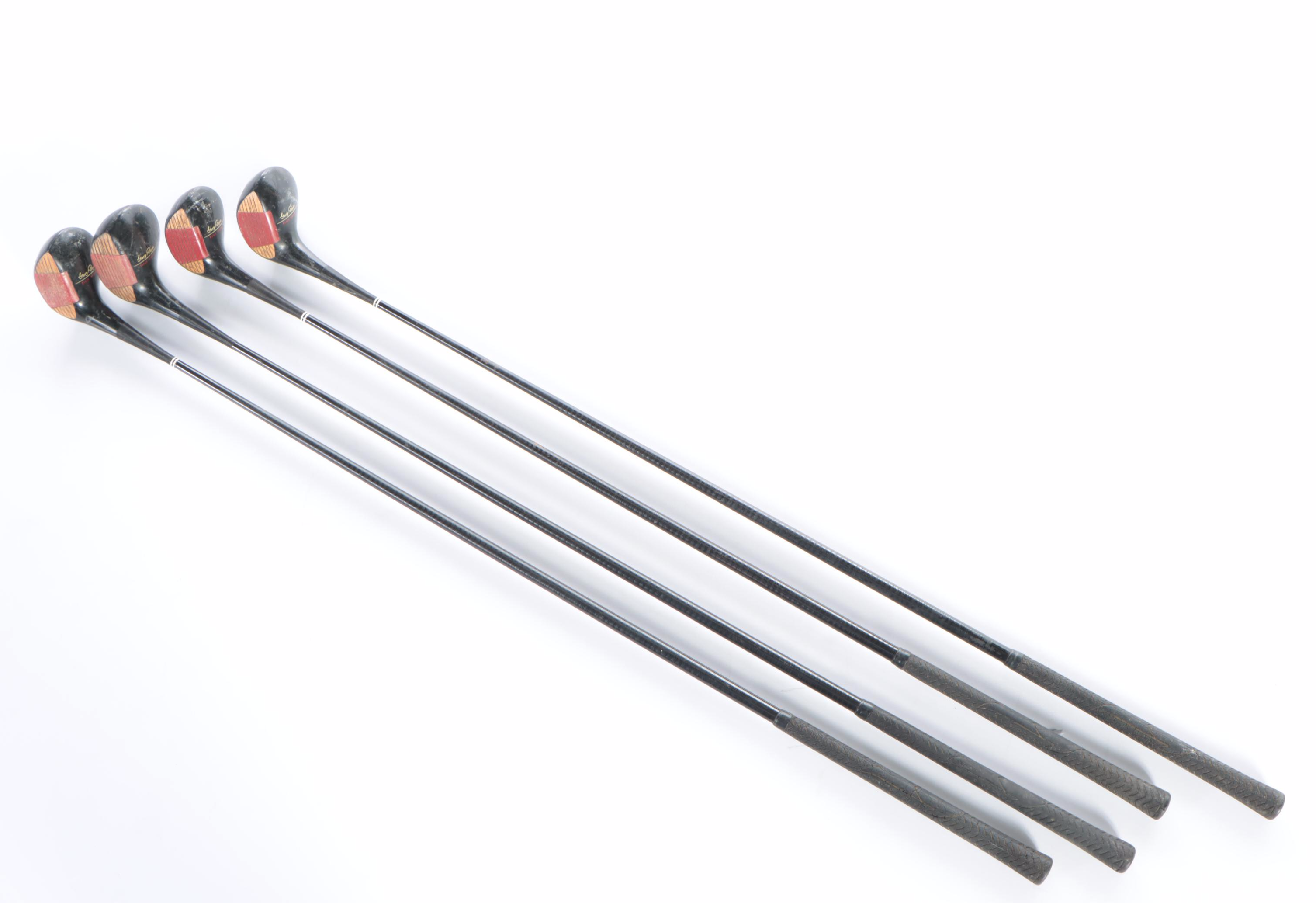 Burton Leather Golf Bag, Shakespeare Clubs & Gary Player Persimmon Wood Drivers