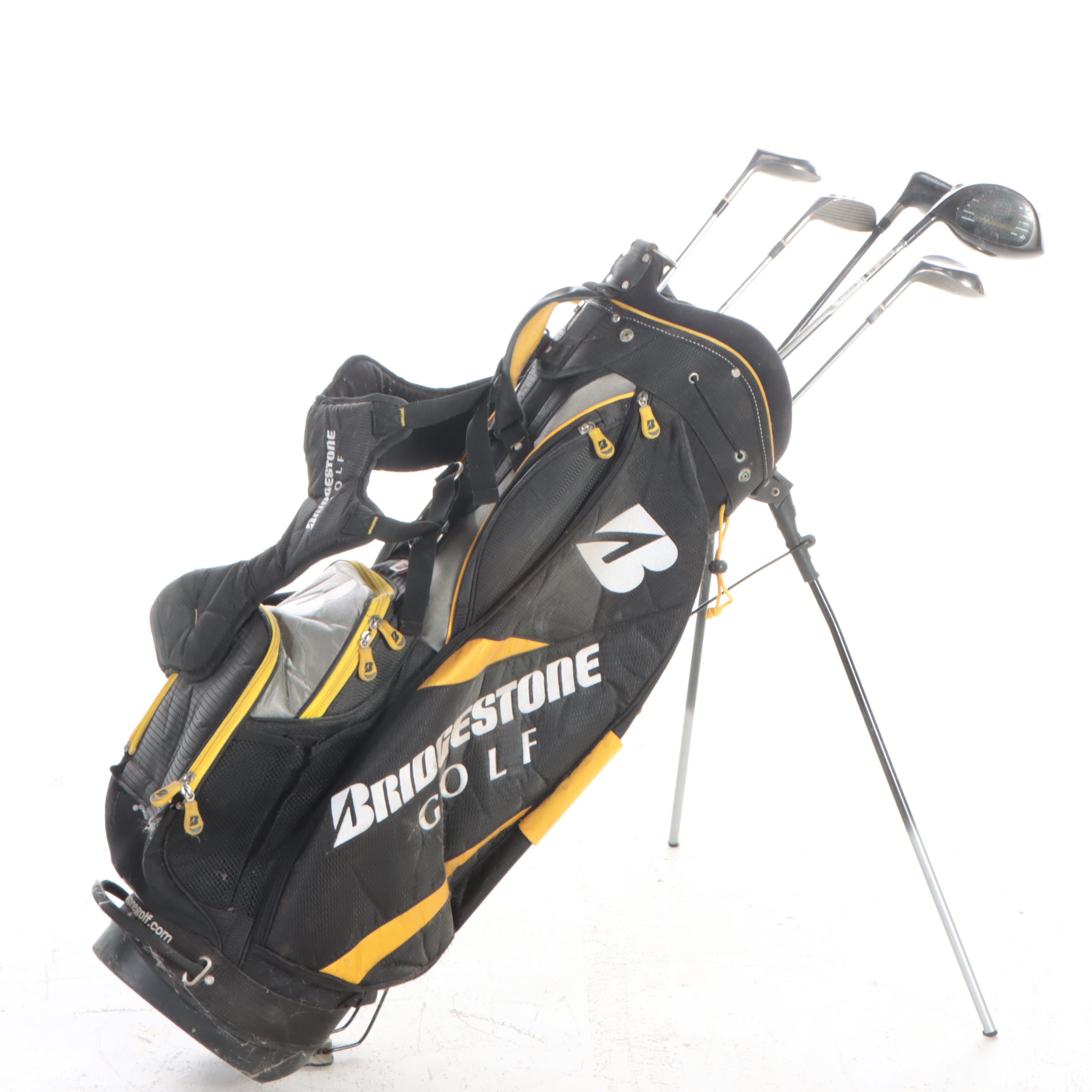 Bridgestone Golf Bag with Taylormade Graphite Drivers, More Golf Clubs