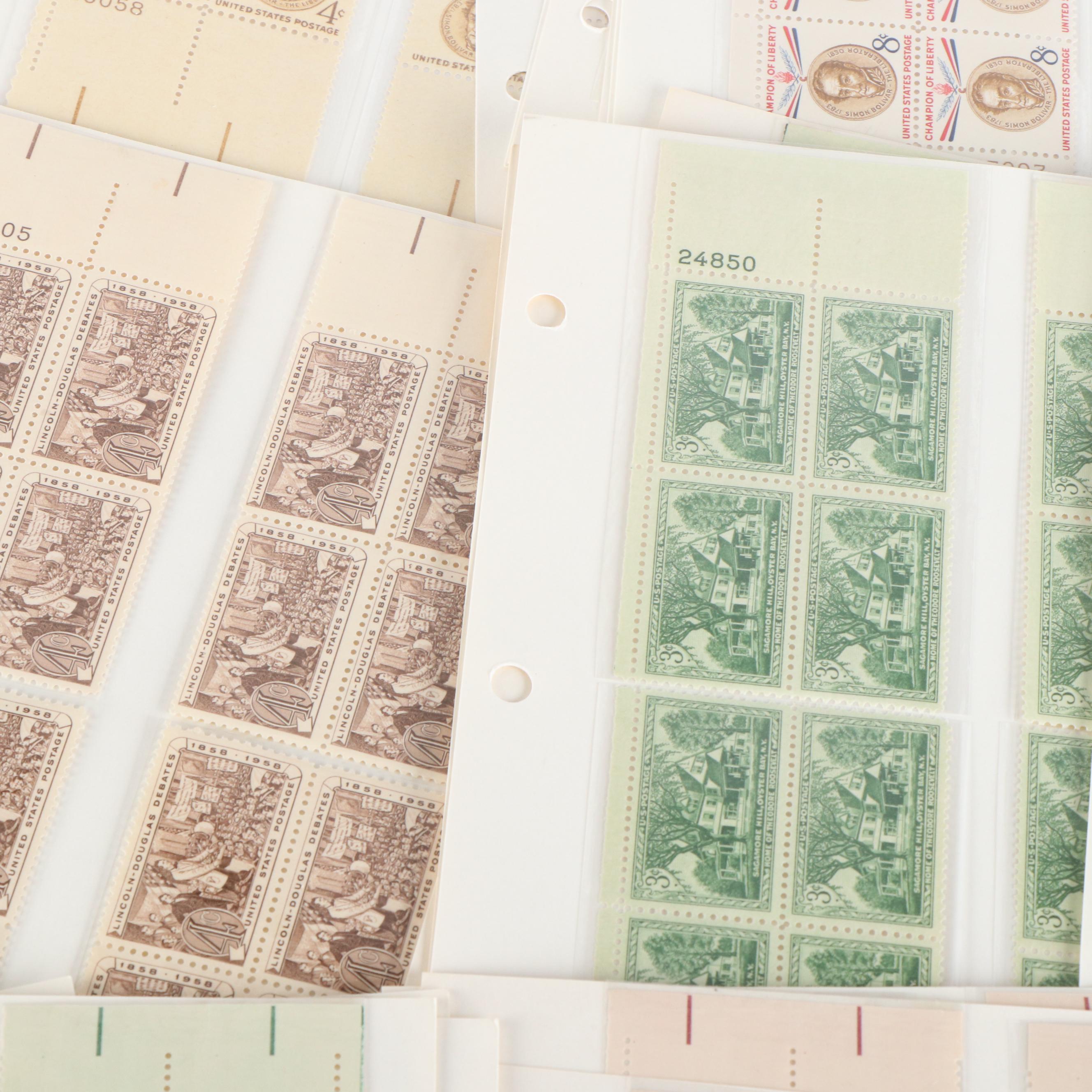 250 U.S. Postage Stamp Plate Blocks, 1940s
