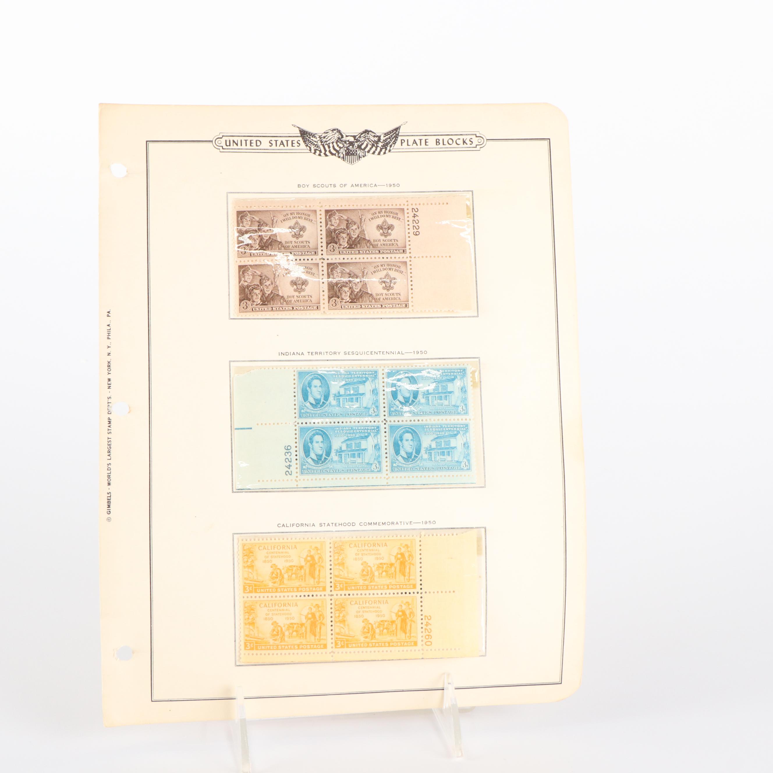 370 U.S. Postage Stamp Plate Blocks, 1950s